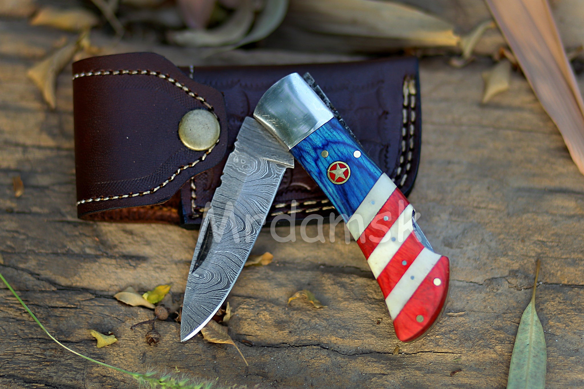 Handmade Damascus Skinner knife - Camping Knife - Wood Handle & Damasc