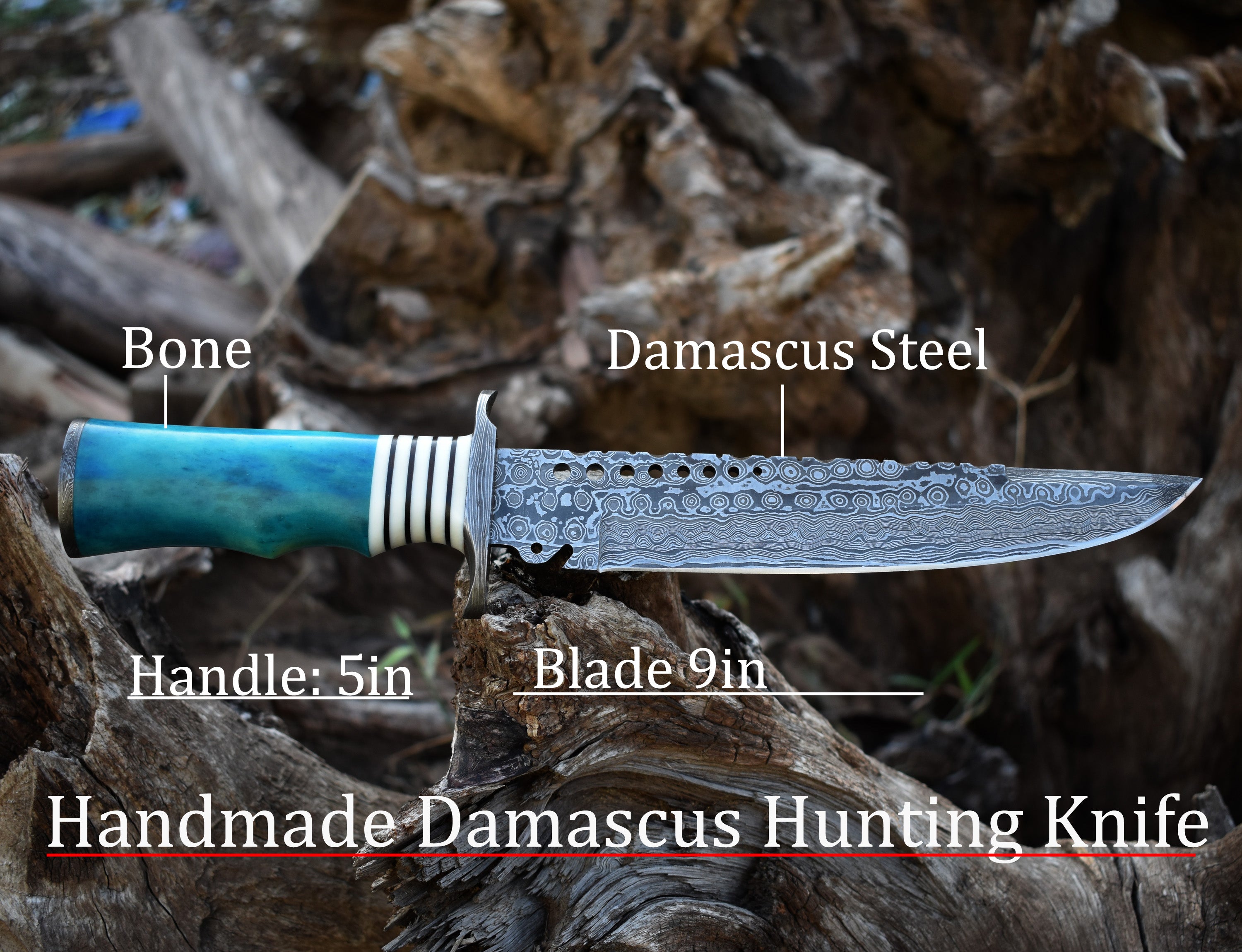 14" Rambo Color Bone Handle Hunting Bowie knife With Brass Guard & Pommel