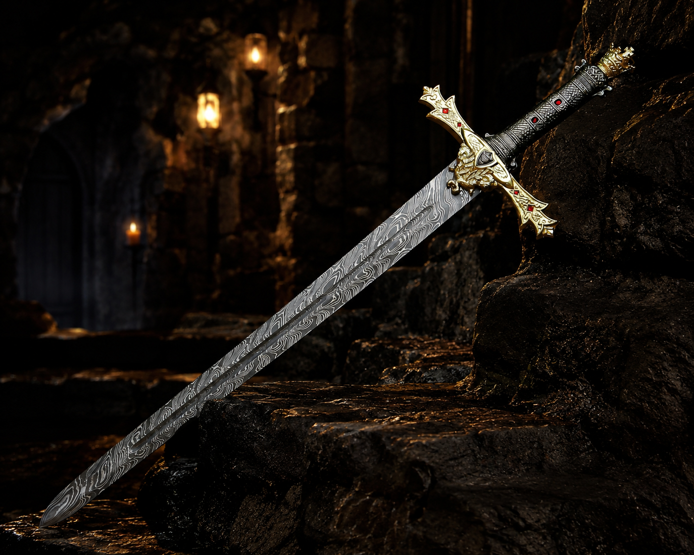 Damascus Steel Royal Serpent Sword Fantasy Sword with Engraved Blade, Medieval Decorative Sword for Display House warming gift