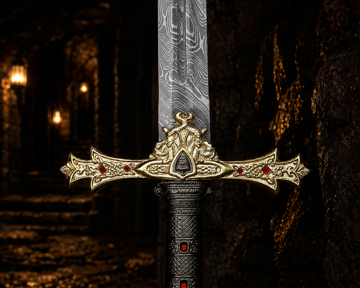 Damascus Steel Royal Serpent Sword Fantasy Sword with Engraved Blade, Medieval Decorative Sword for Display House warming gift