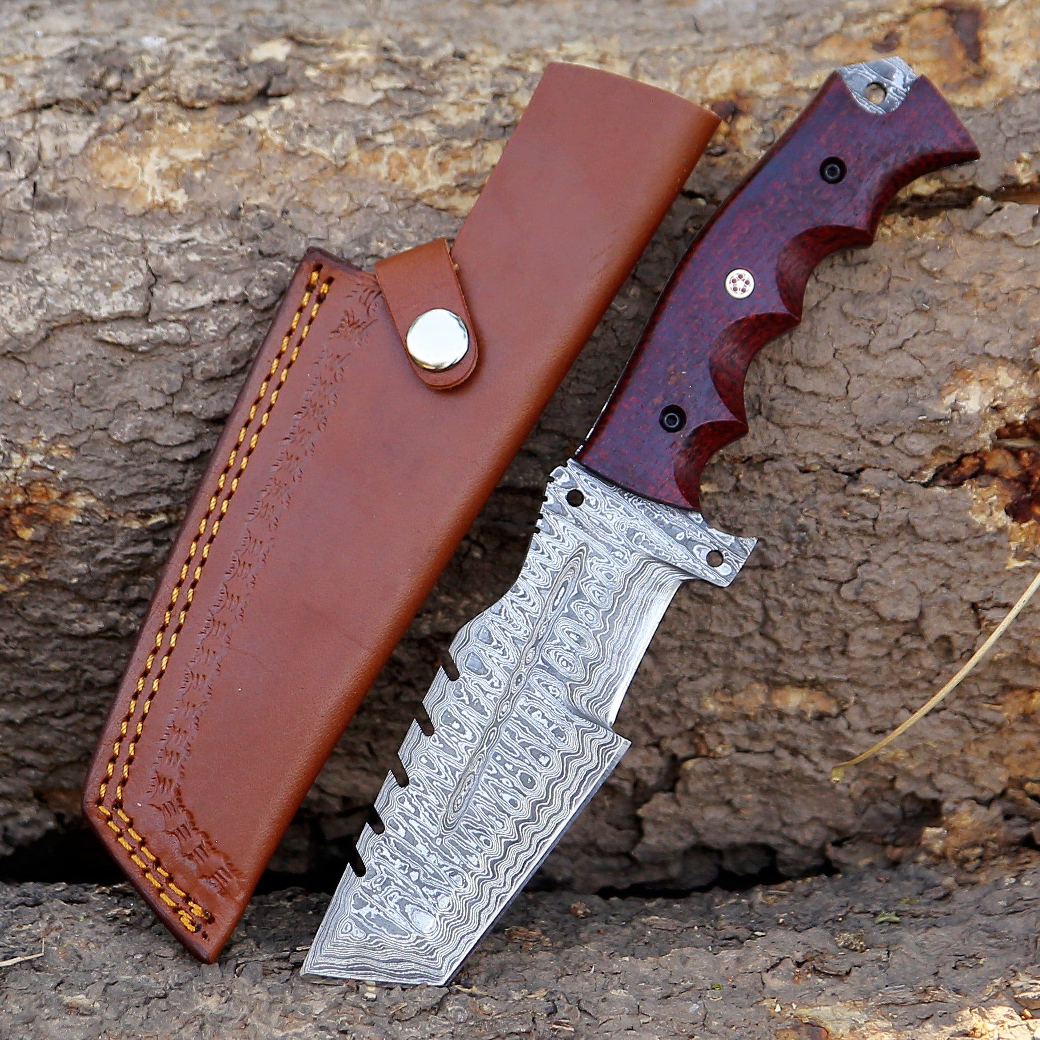 Handmade Damascus Tracker Knife – Survival & Bushcraft Fixed Blade Full Tang Outdoor Hunting Knife