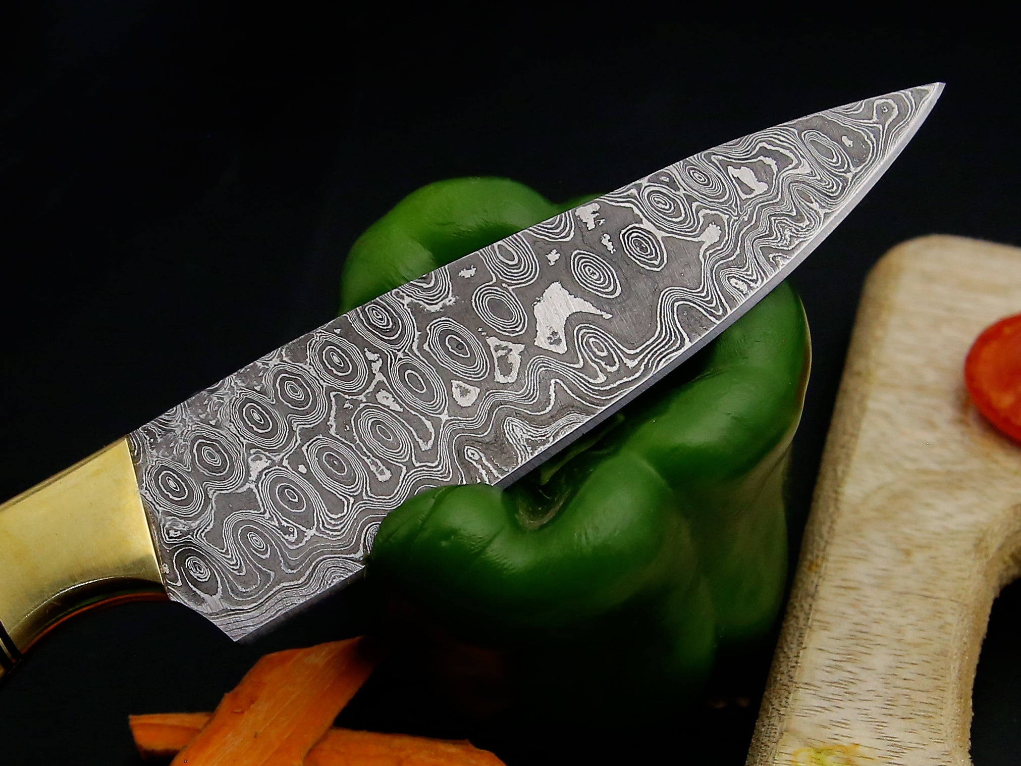 Customized Handmade Damascus Steel Chef knife Wet of 5 PCS with Olive wood Handle Brass Bolster Kitchen Knife with Leather kit