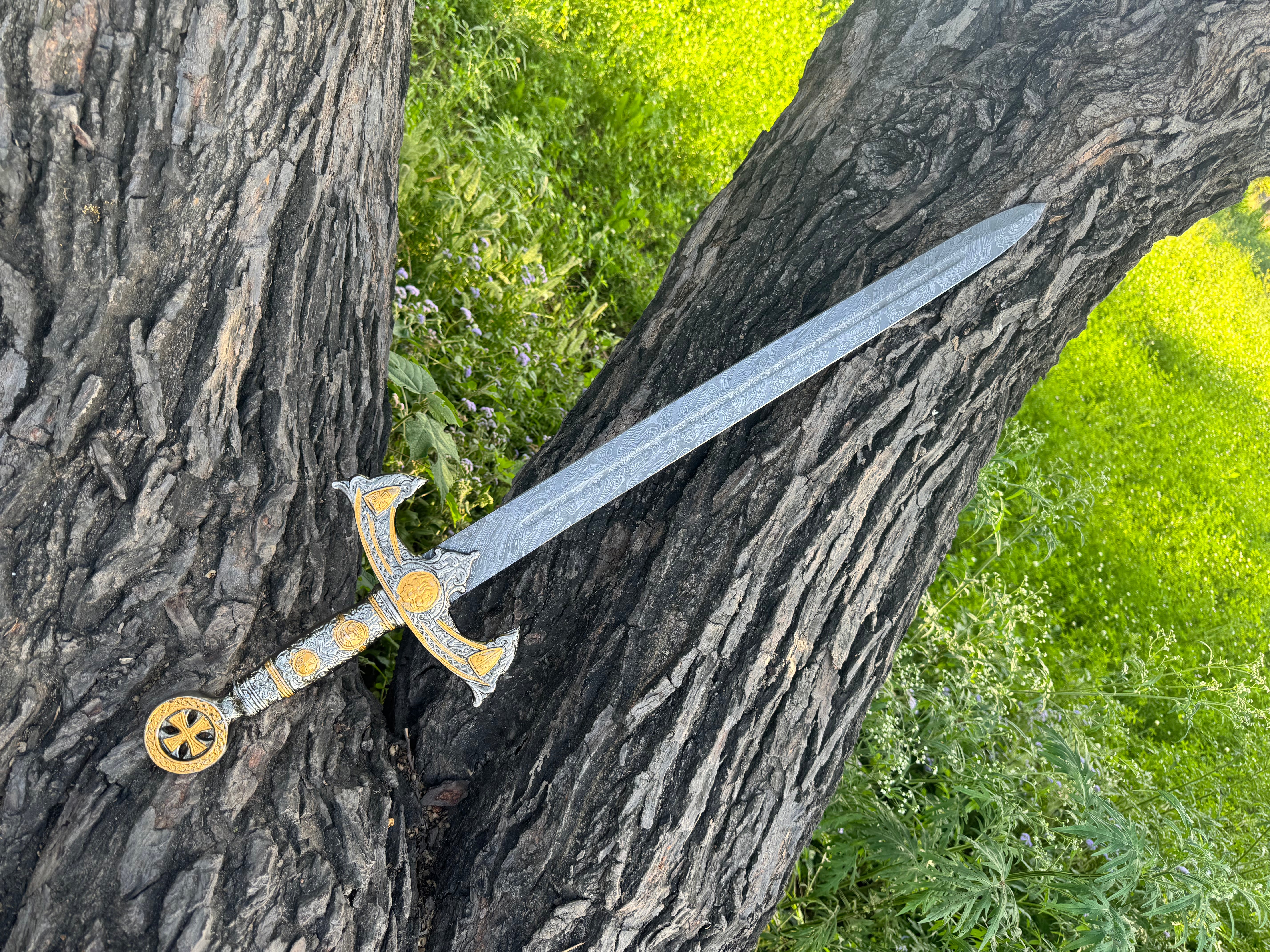 Handmade Lioncrest Warblade Fantasy Sword with Engraved Blade, Medieval Decorative Sword for Display Halloween Costume Gift