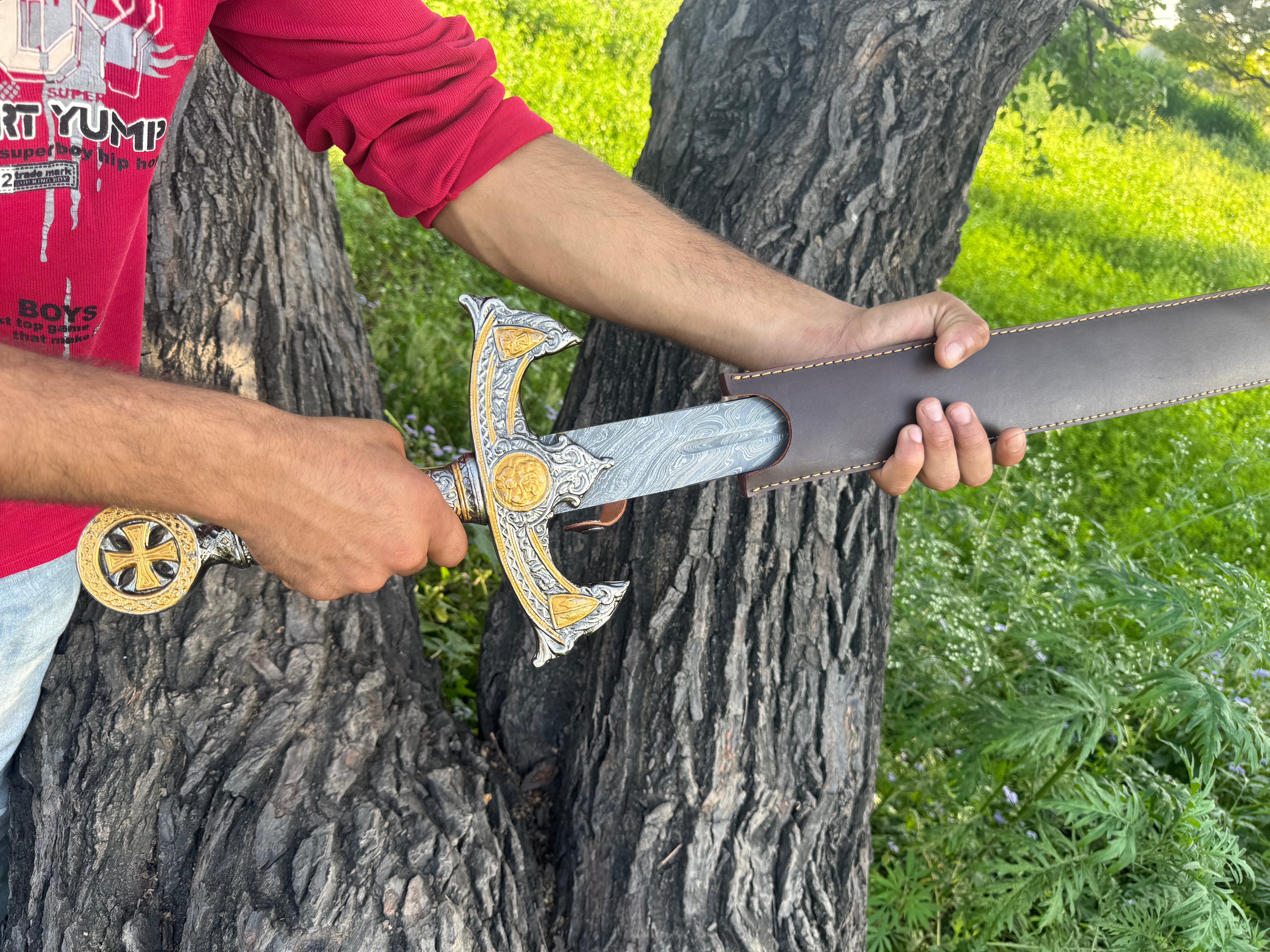Handmade Lioncrest Warblade Fantasy Sword with Engraved Blade, Medieval Decorative Sword for Display Halloween Costume Gift