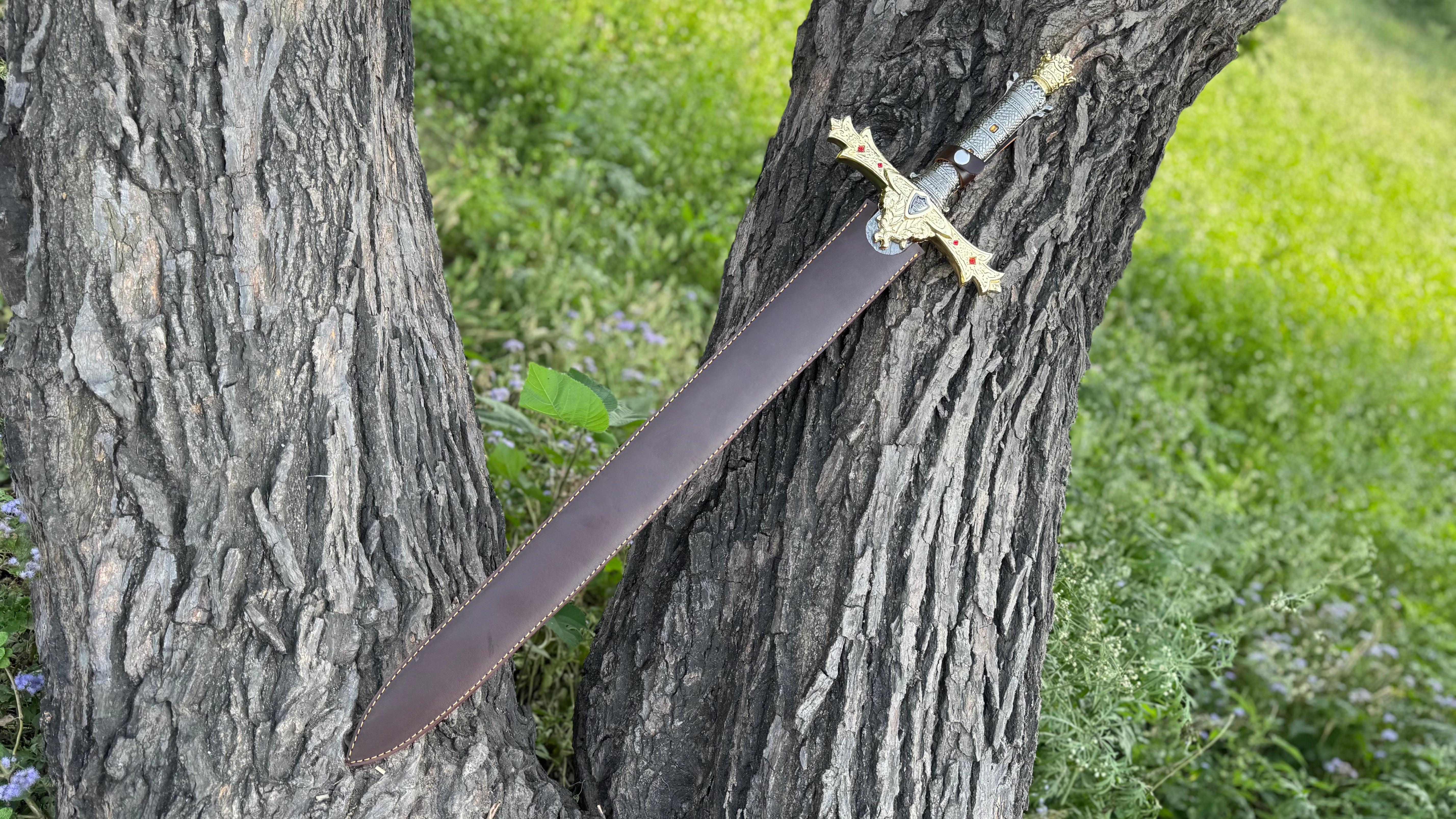 Damascus Steel Royal Serpent Sword Fantasy Sword with Engraved Blade, Medieval Decorative Sword for Display House warming gift