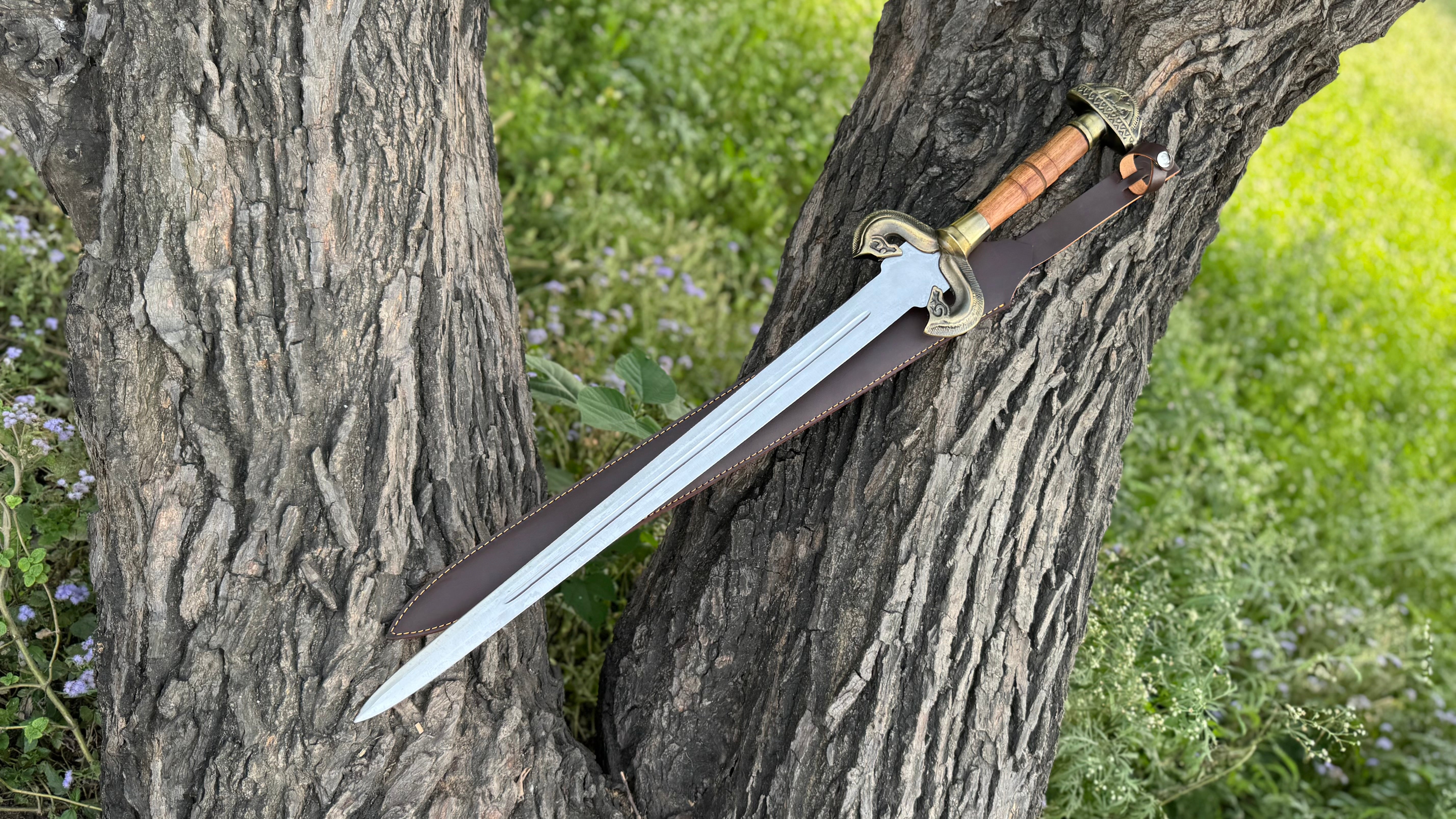 Handmade Stainless Steel Spatha Sword Fantasy Sword with Wooden Handle, Medieval Decorative Sword for Display House warming gift Halloween gift