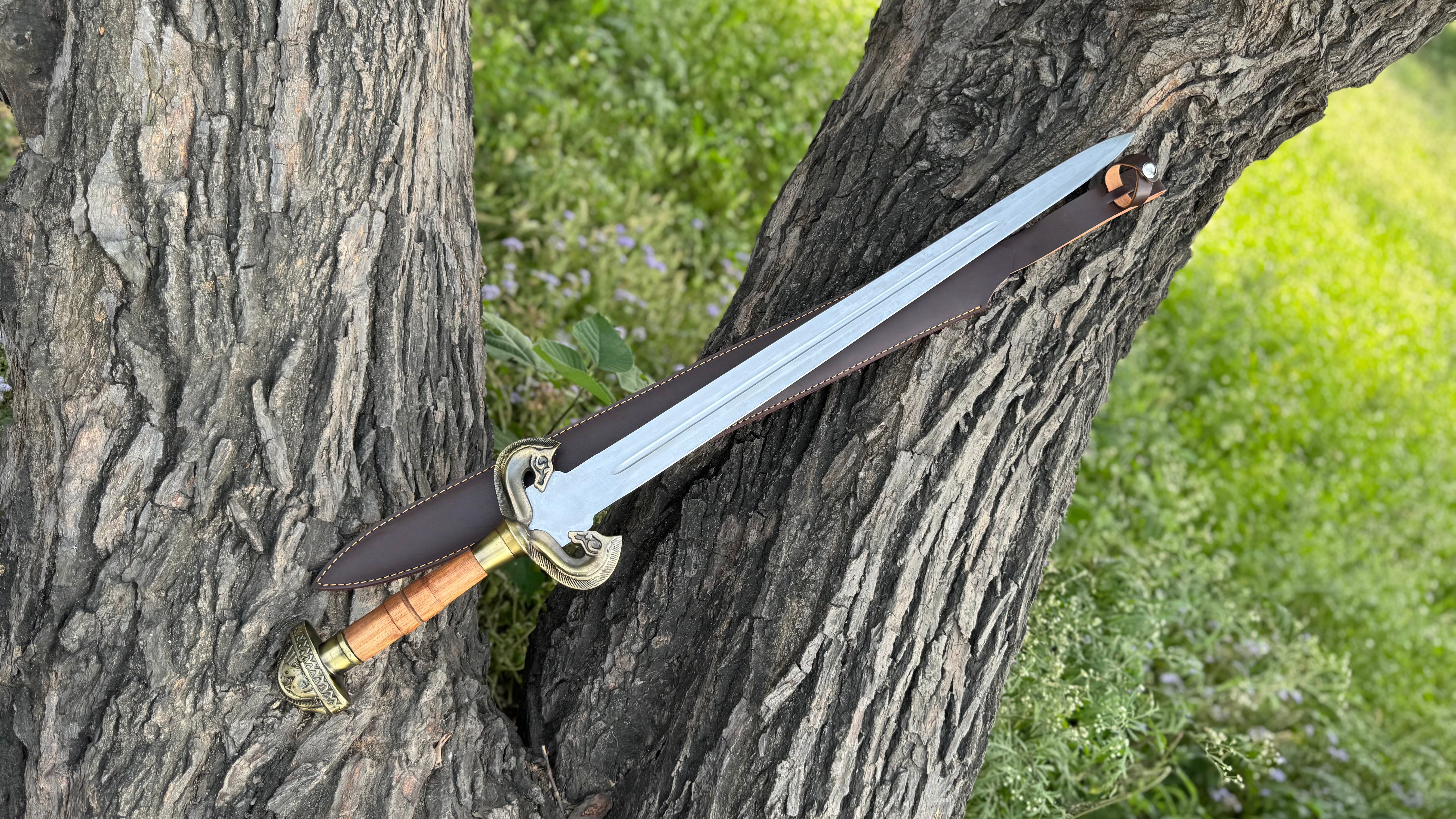 Handmade Stainless Steel Spatha Sword Fantasy Sword with Wooden Handle, Medieval Decorative Sword for Display House warming gift Halloween gift