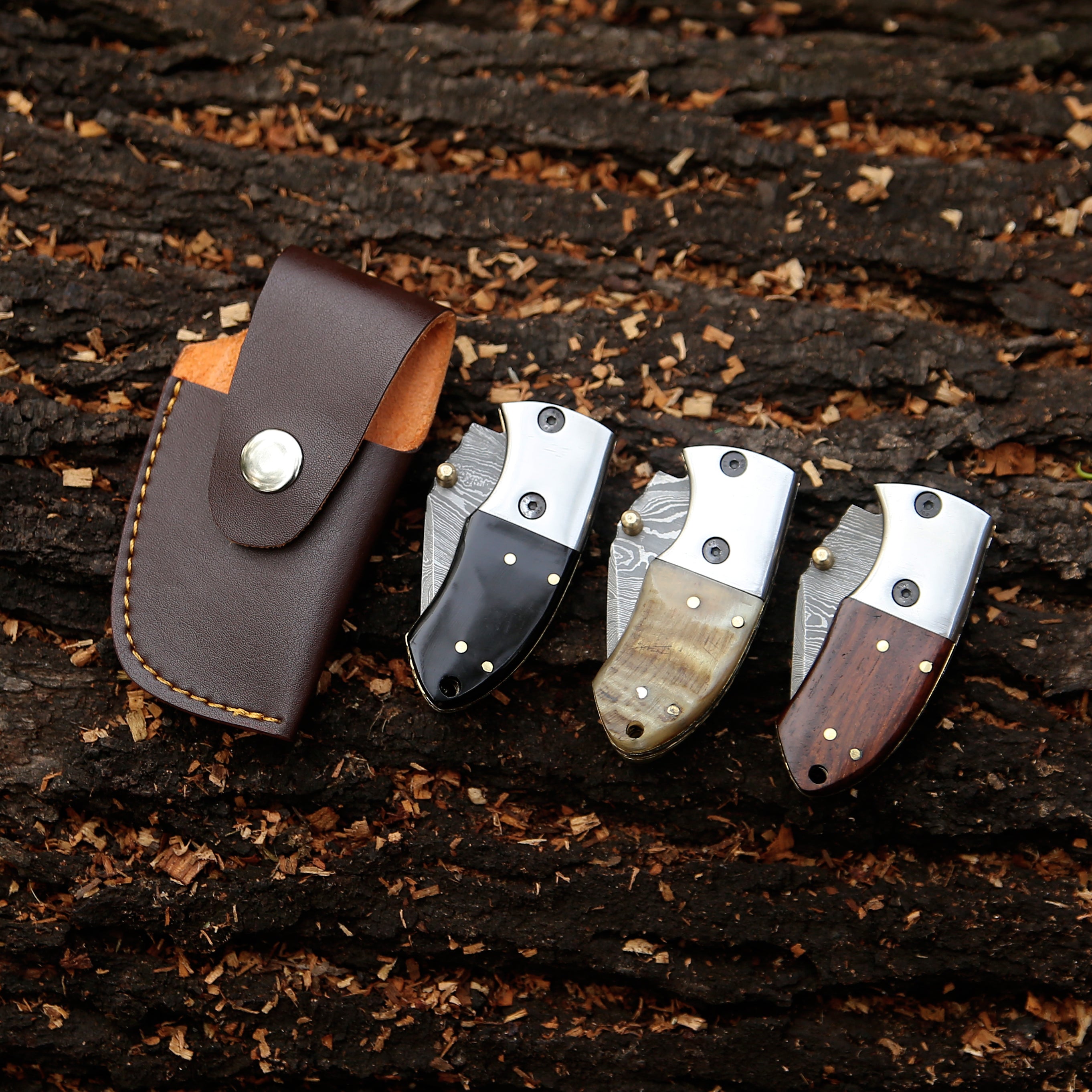 Handmade Damascus Steel Mini Pocket Knife, Black Horn Handle, Small Folding Knife, Groomsman Gift Anniversary gift