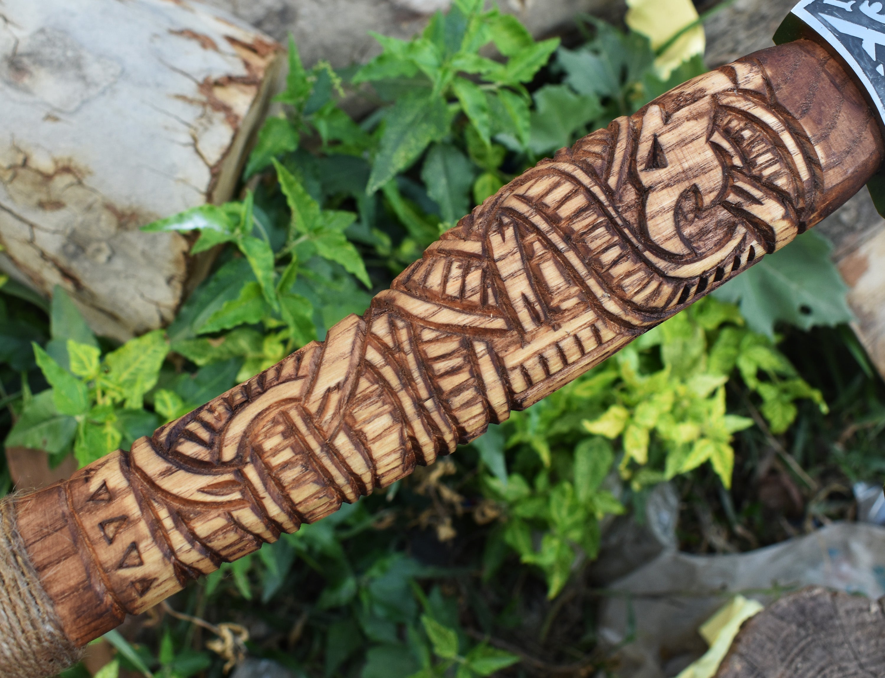 Engraved Viking Axe | Hand-Forged Norse Hatchet | Custom Nordic Weapon for Gift or Display Ash wood Handle with Leather Pouch.