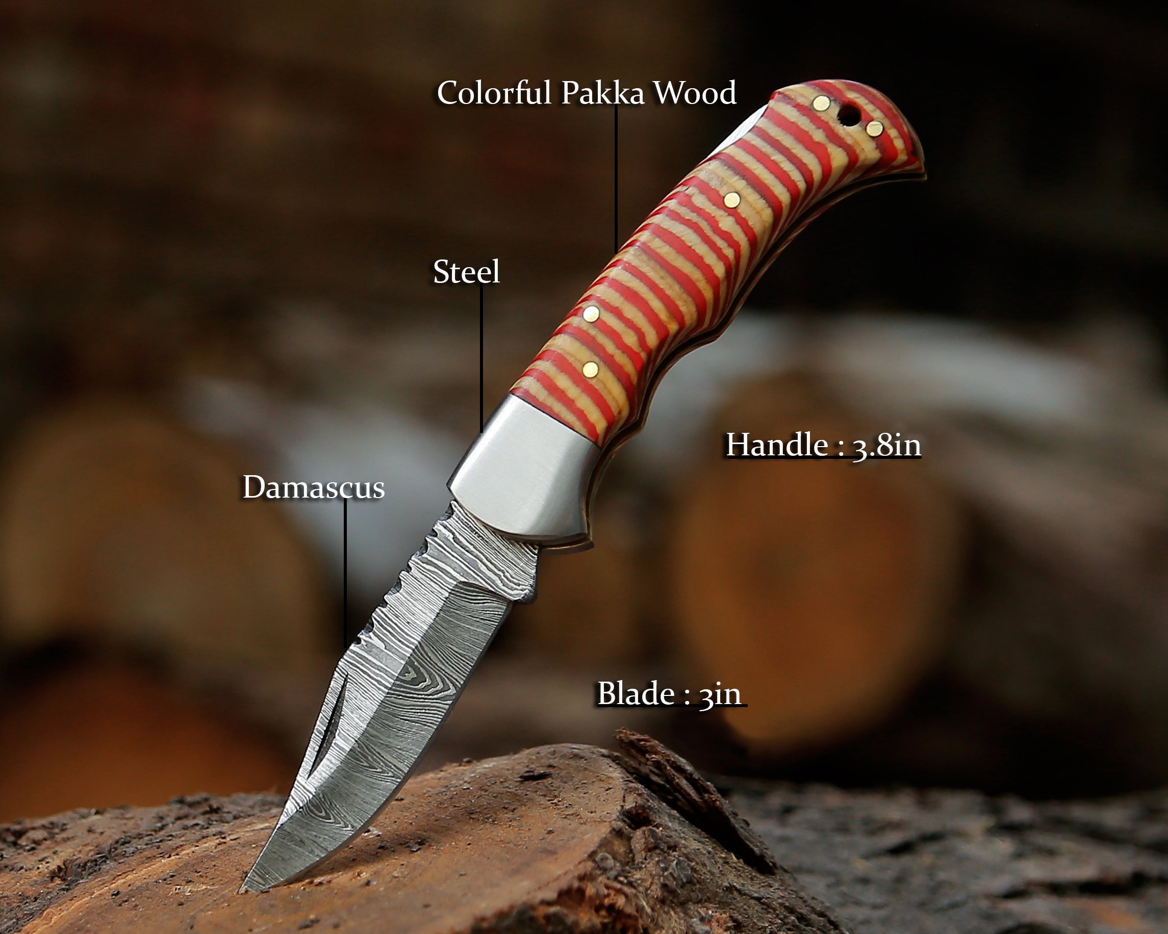Damascus Steel Folding Knife – Handcrafted Pocket Blade Hand-Forged Steel with Ergonomic Handle