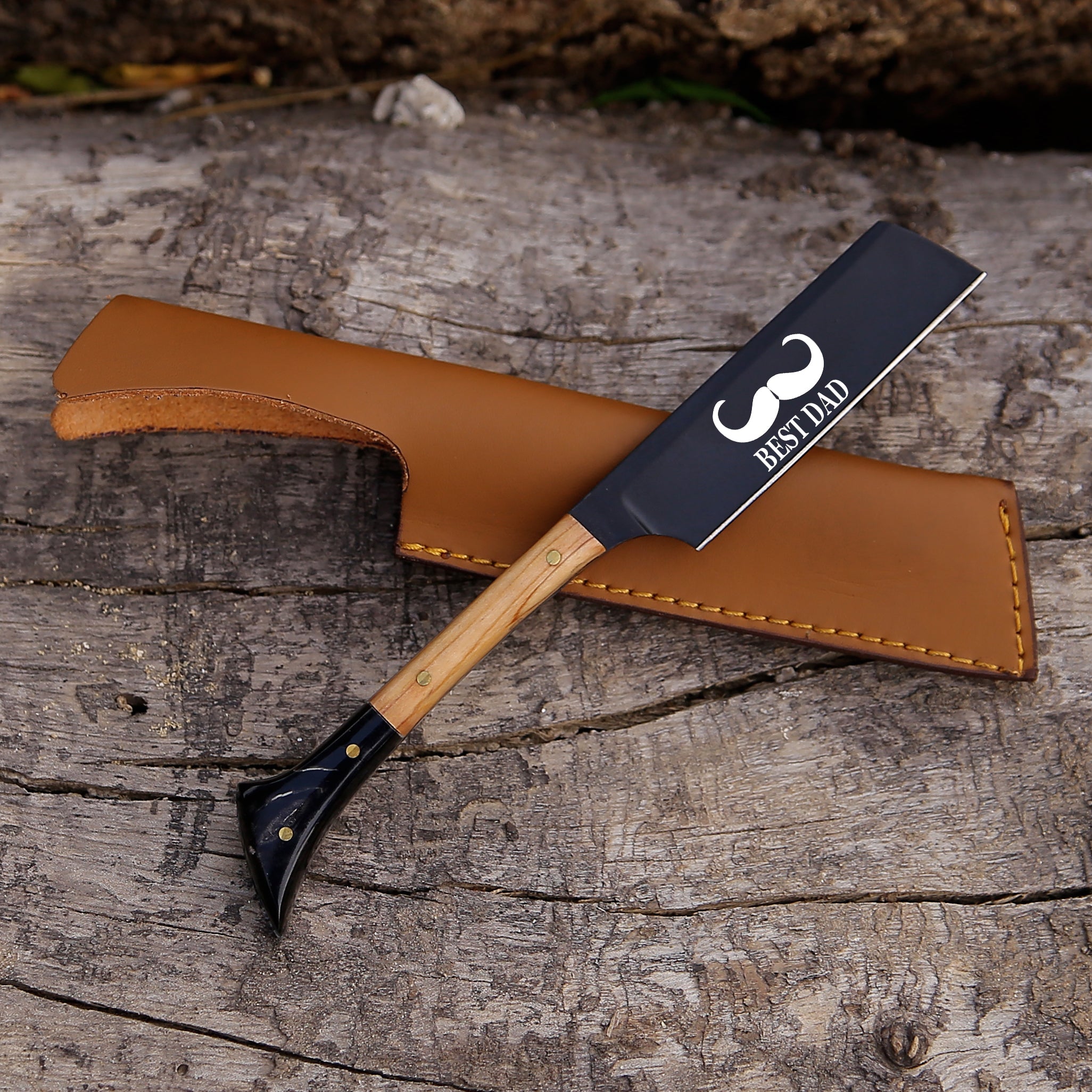 Black Coated  Straight Razor for Men- Personalized Barber Razor- Shave-Ready Grooming Gift, Two Tone Handle with Leather Pouch.