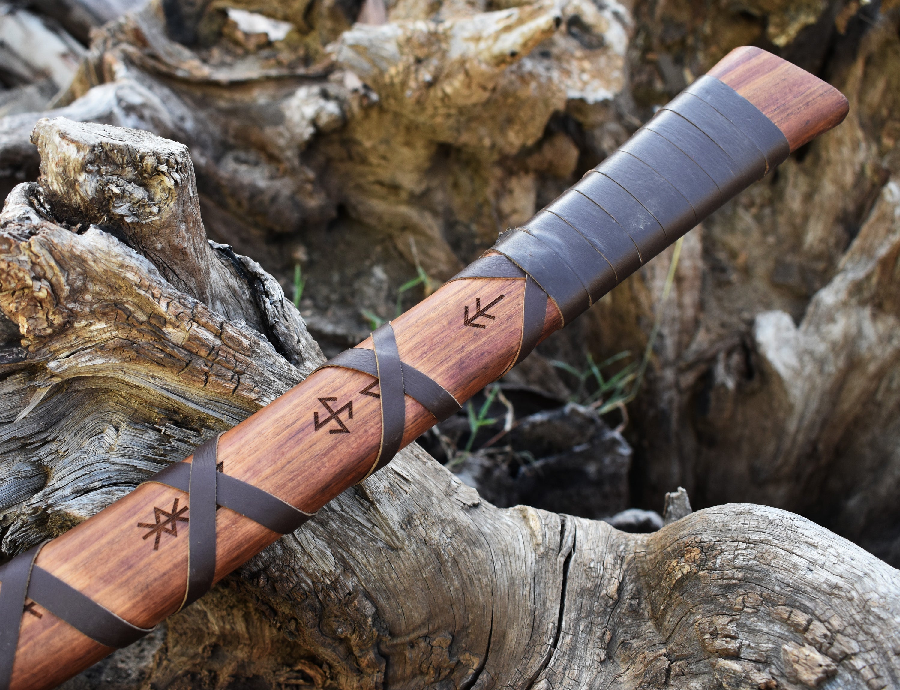 Battle-Ready Viking Axe | Hand-Forged Norse Hatchet with Leather Grip & Rune Carvings.