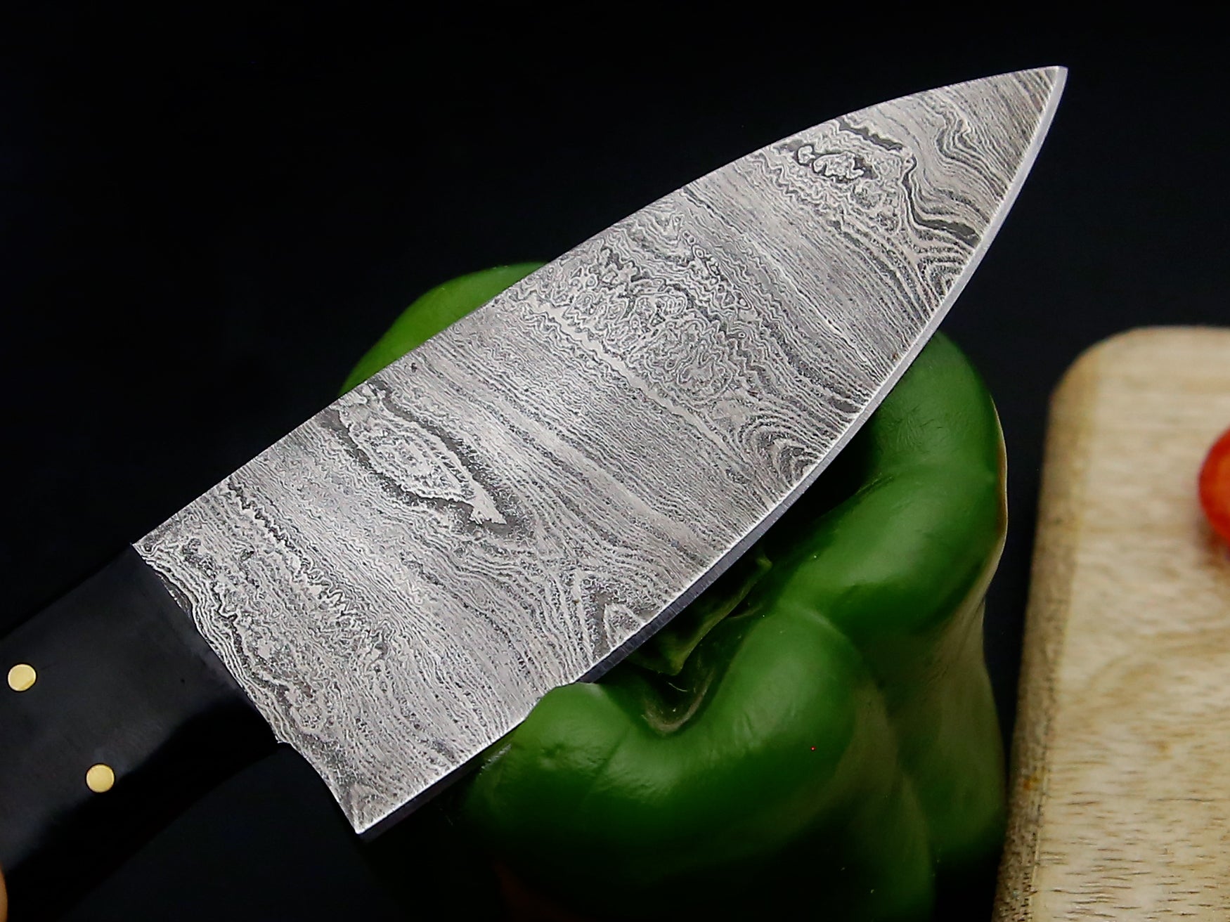 Beautiful 6 PCS Damascus Steel Kitchen Knife set Bone Rosewood Black Horn Handle Chef Knife set with Leather Kit