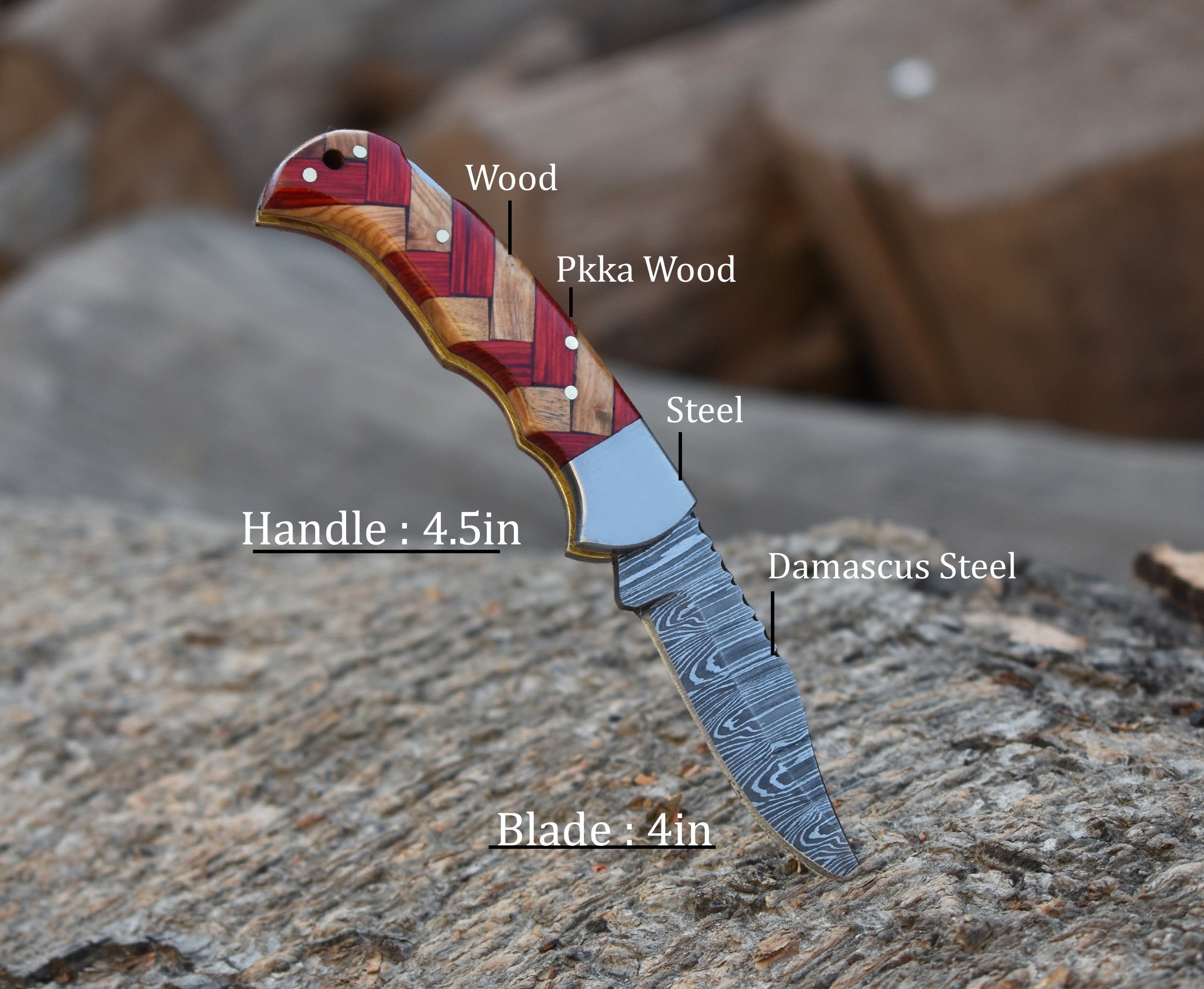 6.5" Handmade Damascus Steel Folding Knife Red Pakka Wood and Olive wood Handle Back Lock Pocket Knife With Leather Pouch Personalized Gift for Men camping knife.