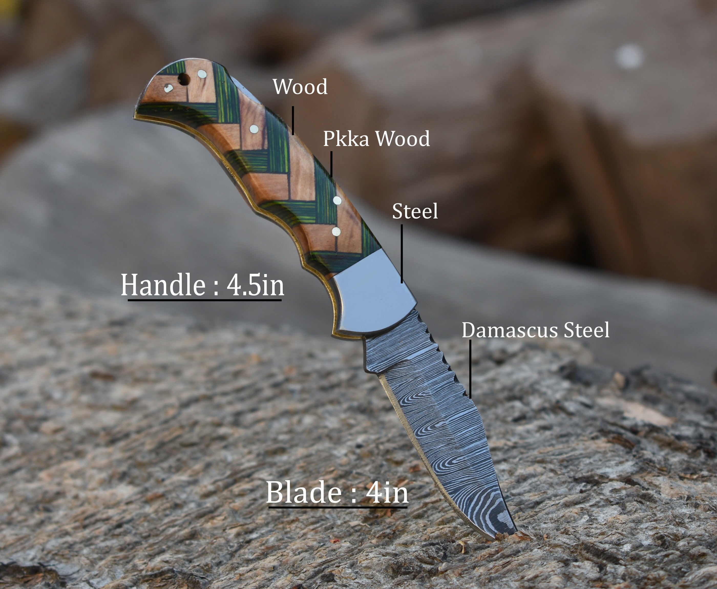 6.5" Handmade Damascus Steel Folding Knife Green Pakka Wood & Olive wood Handle Back Lock Pocket Knife With Leather Pouch Personalized Gift for Men.