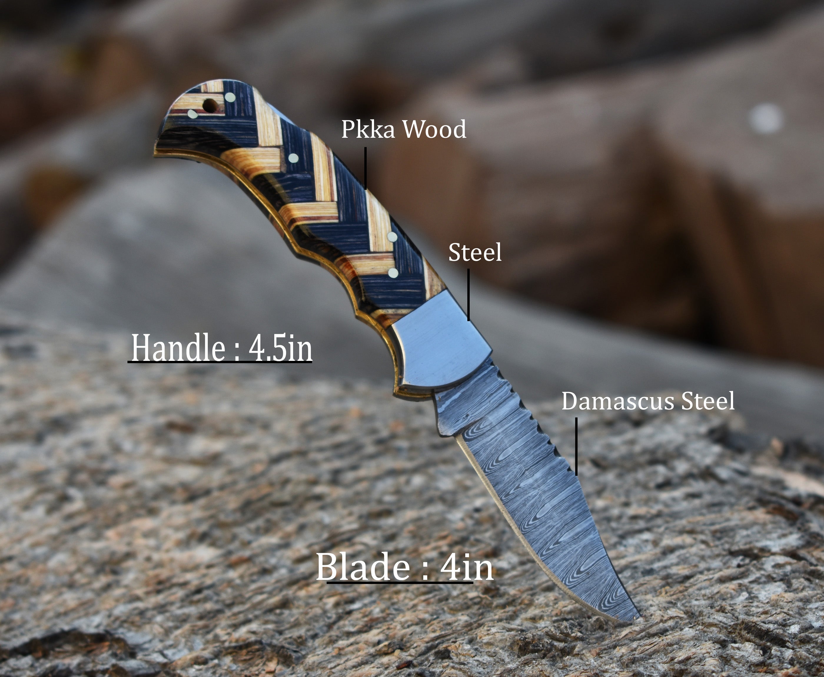 6.5" Handmade Damascus Steel Folding Knife Grey Pakka Wood & Olive wood Handle Back Lock Pocket Knife With Leather Pouch Personalized Gift for Men.