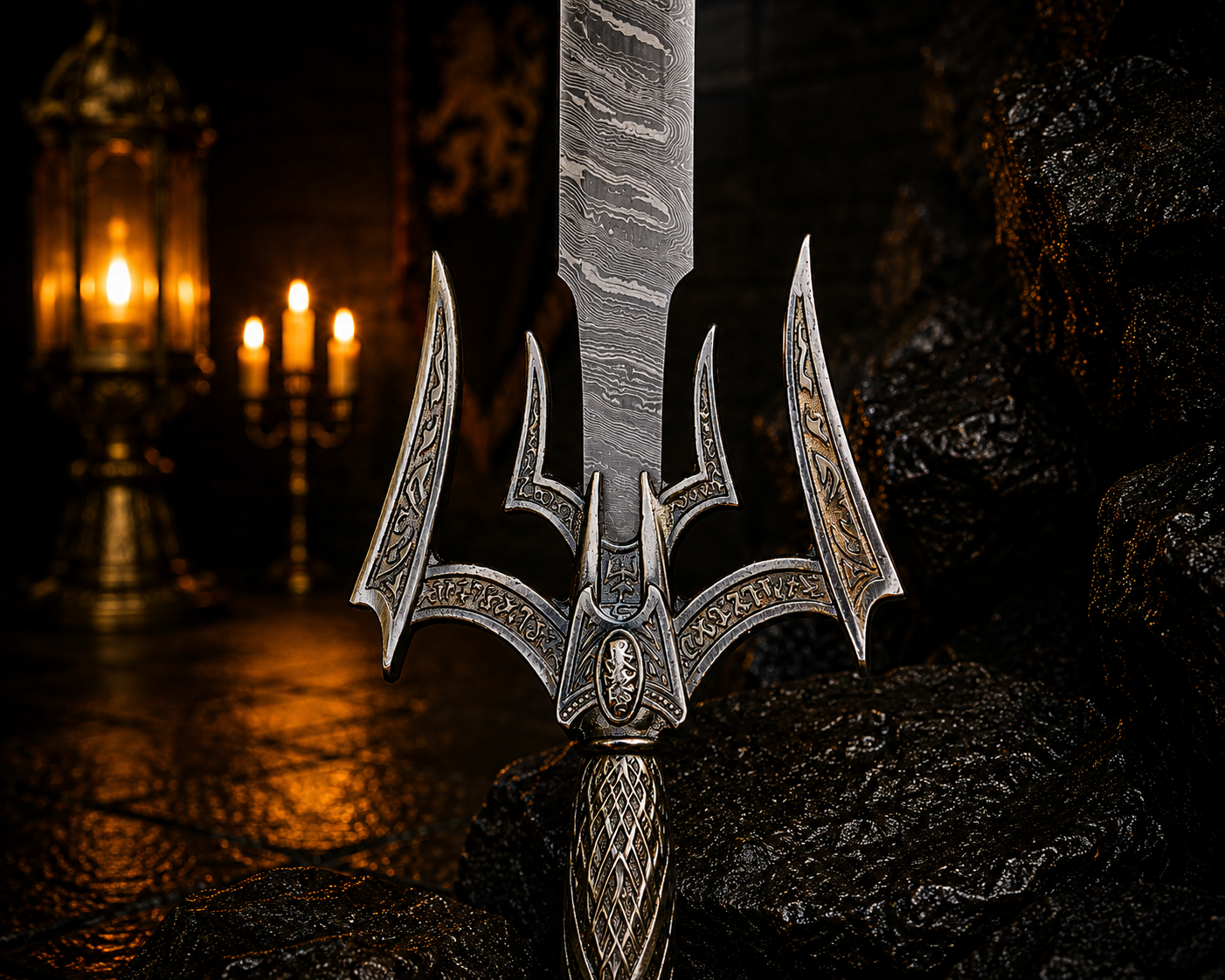 Damascus Steel Luciendar Sword of Light Engraved Blade, Medieval Decorative Damascus Sword for Display Halloween Christmas gift