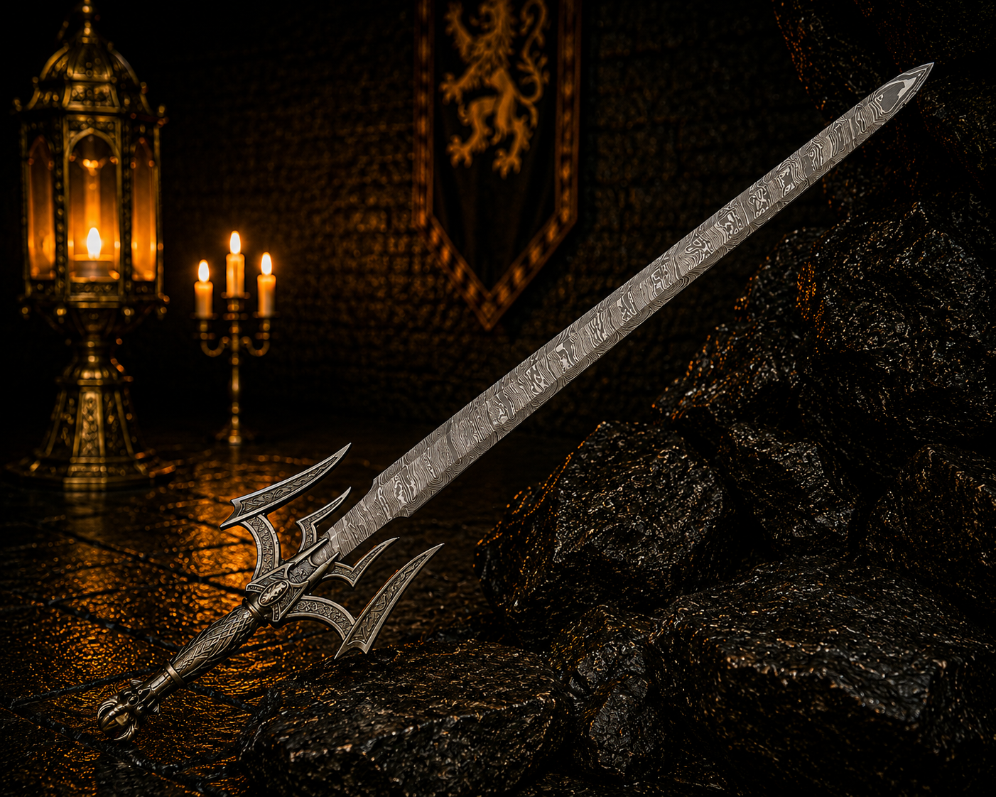 Damascus Steel Luciendar Sword of Light Engraved Blade, Medieval Decorative Damascus Sword for Display Halloween Christmas gift