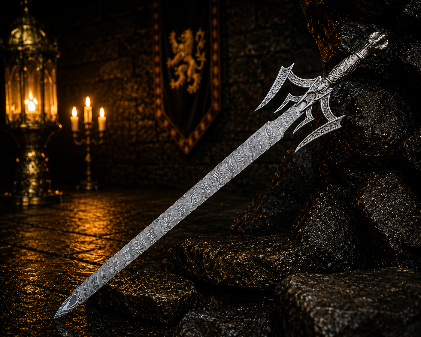 Damascus Steel Luciendar Sword of Light Engraved Blade, Medieval Decorative Damascus Sword for Display Halloween Christmas gift