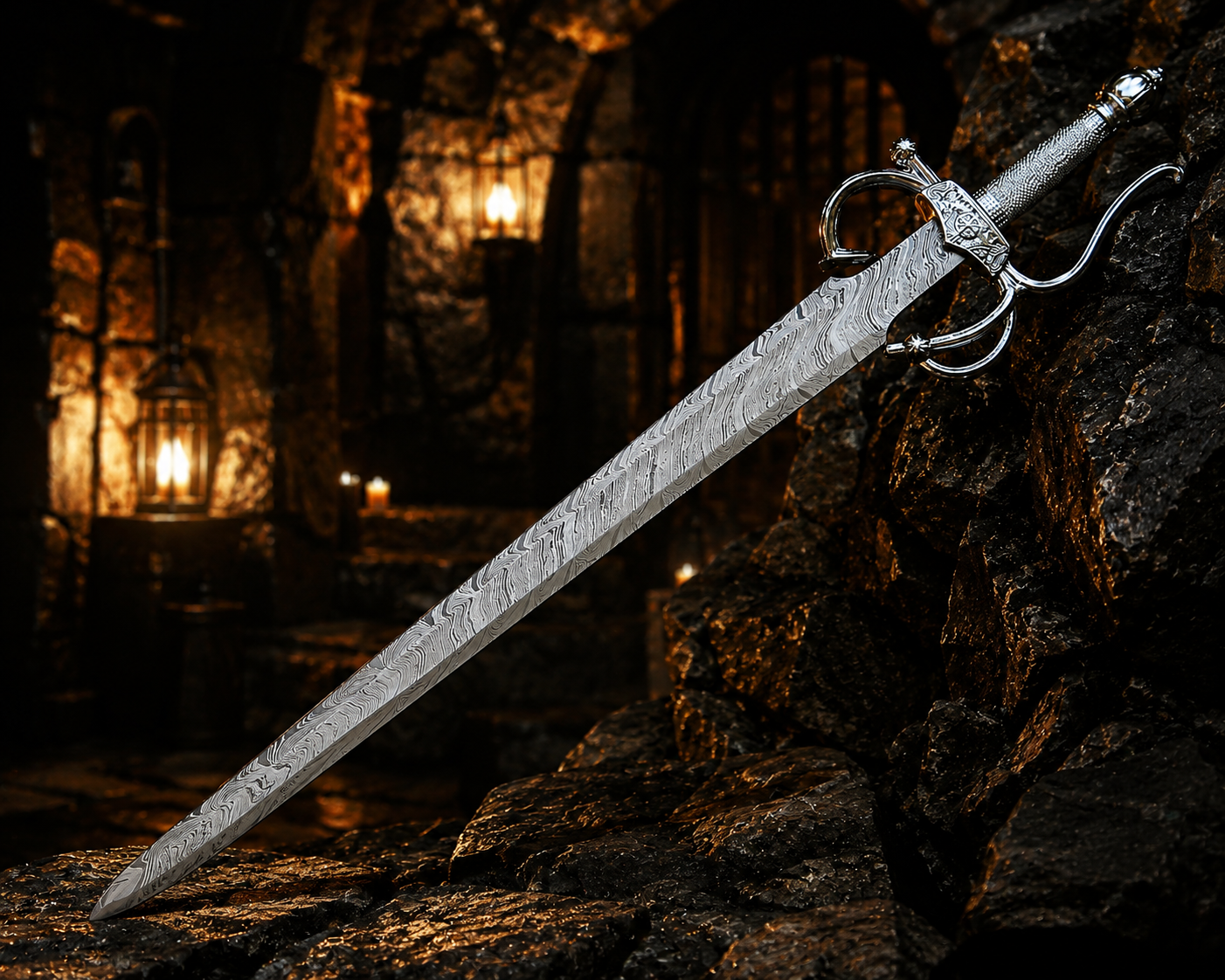 Handmade Damascus Steel Rapier Sword Fantasy Sword Personalized sword, Medieval Decorative Sword for Display House warming gift