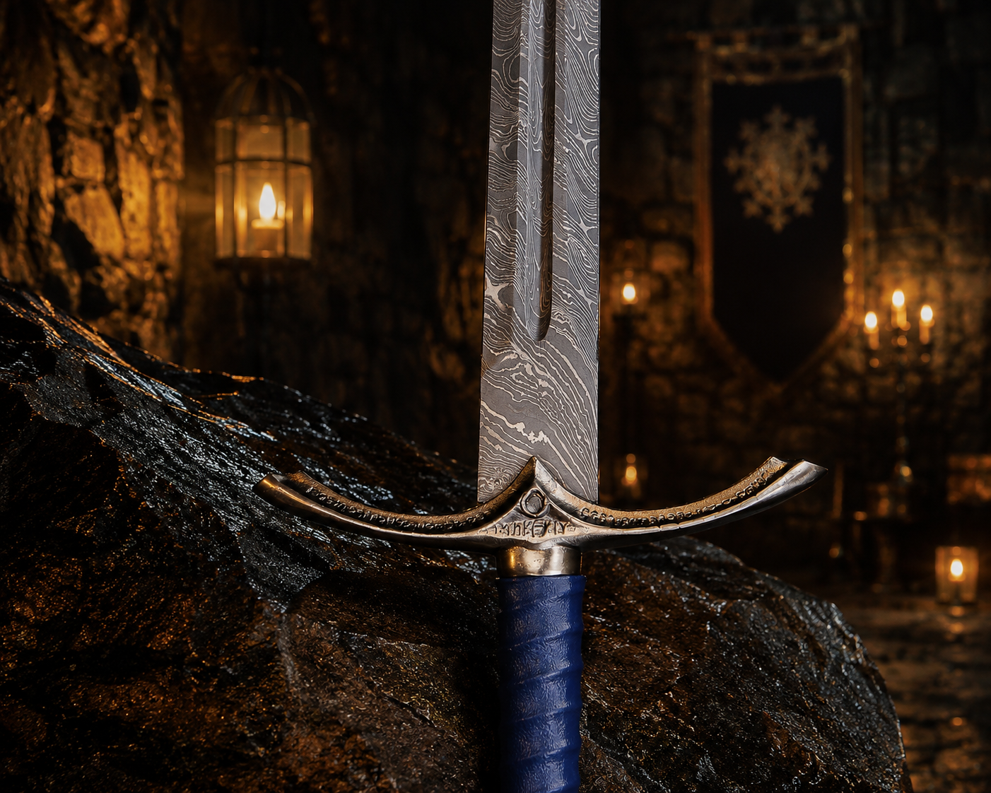 Personalized Blue Azure Viking Sword Engraved Blade, Medieval Decorative Damascus Sword for Display Halloween Christmas gift