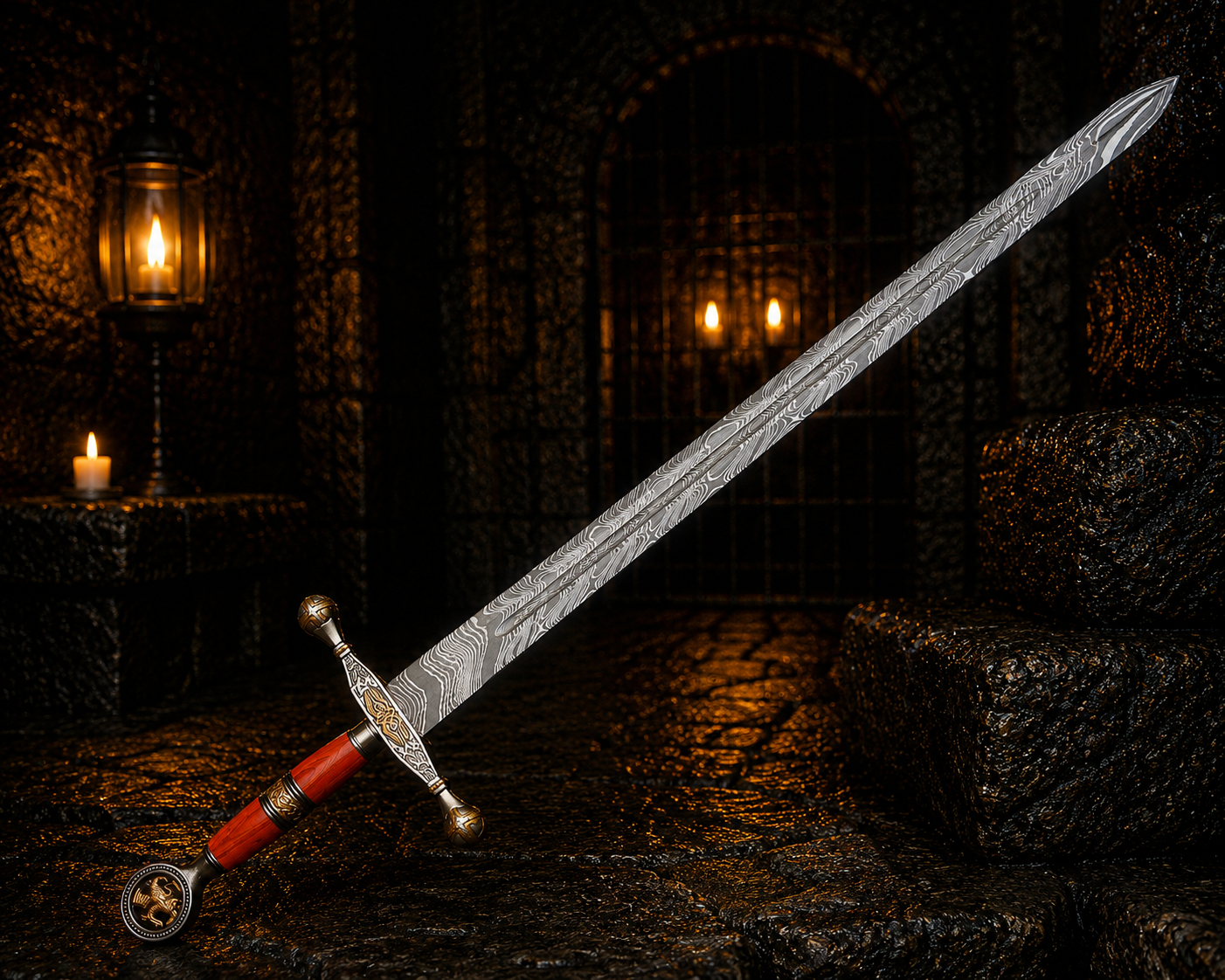 Personalized Ember Sigil Damascus Sword Engraved Blade, Medieval Decorative Sword for Display Halloween Costume