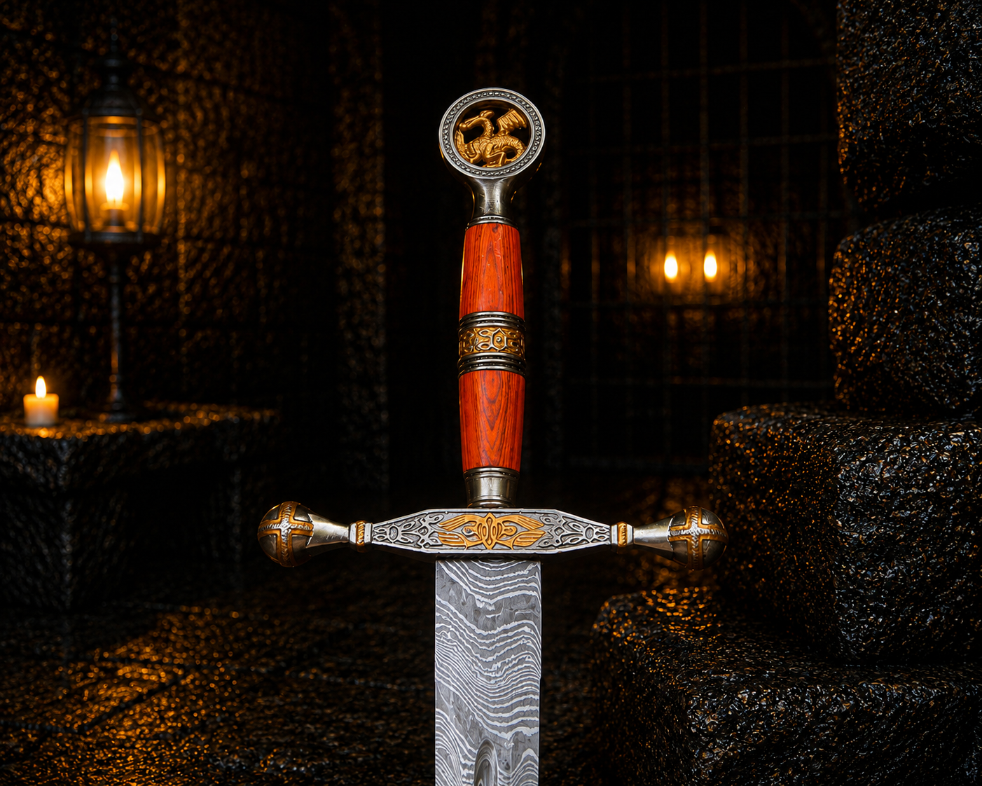Personalized Ember Sigil Damascus Sword Engraved Blade, Medieval Decorative Sword for Display Halloween Costume