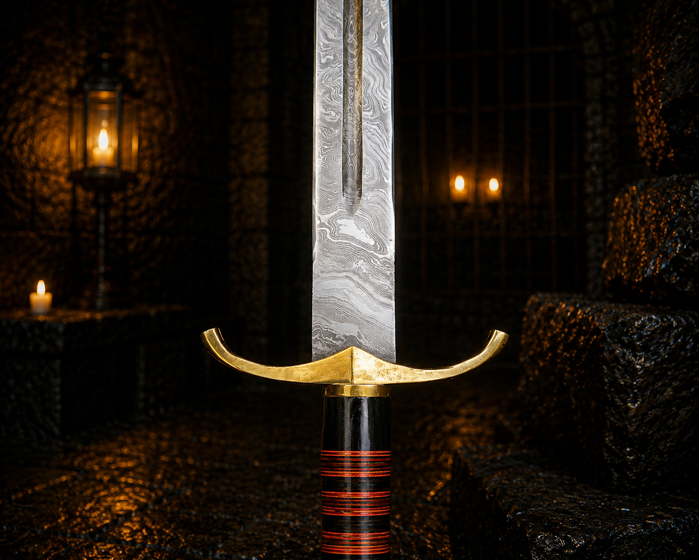 Handmade Golden Wow Damascus Sword Engraved Blade, Medieval Decorative Sword for Display Halloween Thanksgiving gift