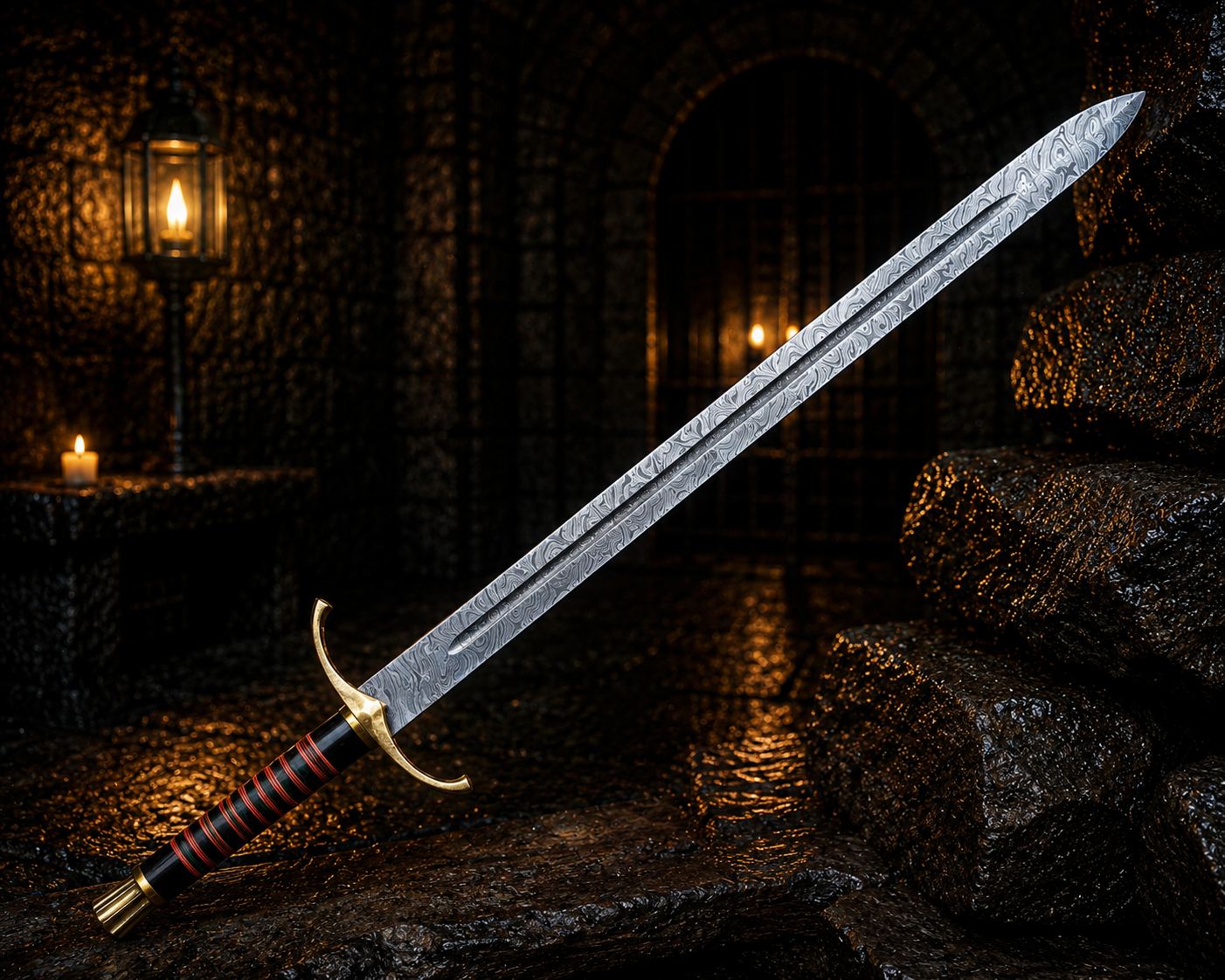 Handmade Golden Wow Damascus Sword Engraved Blade, Medieval Decorative Sword for Display Halloween Thanksgiving gift
