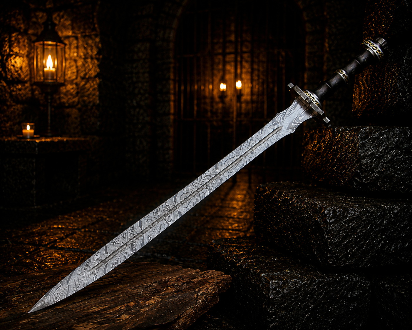 Handmade Raven mark Long Sword Fantasy Sword with Engraved Blade, Medieval Decorative Sword for Display Halloween Gift for Dad