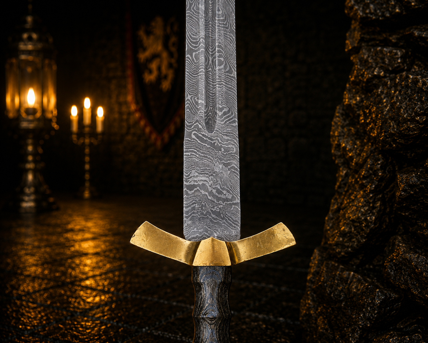 Handmade Forged Excalibur Sword Engraved Blade, Medieval Decorative Damascus Sword for Display Halloween Christmas gift