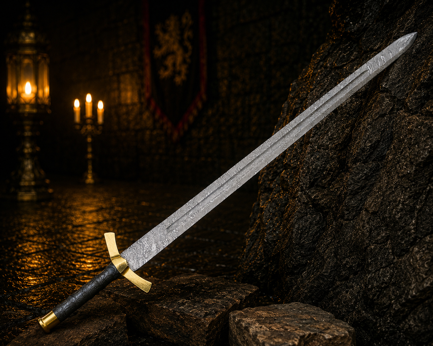 Handmade Forged Excalibur Sword Engraved Blade, Medieval Decorative Damascus Sword for Display Halloween Christmas gift