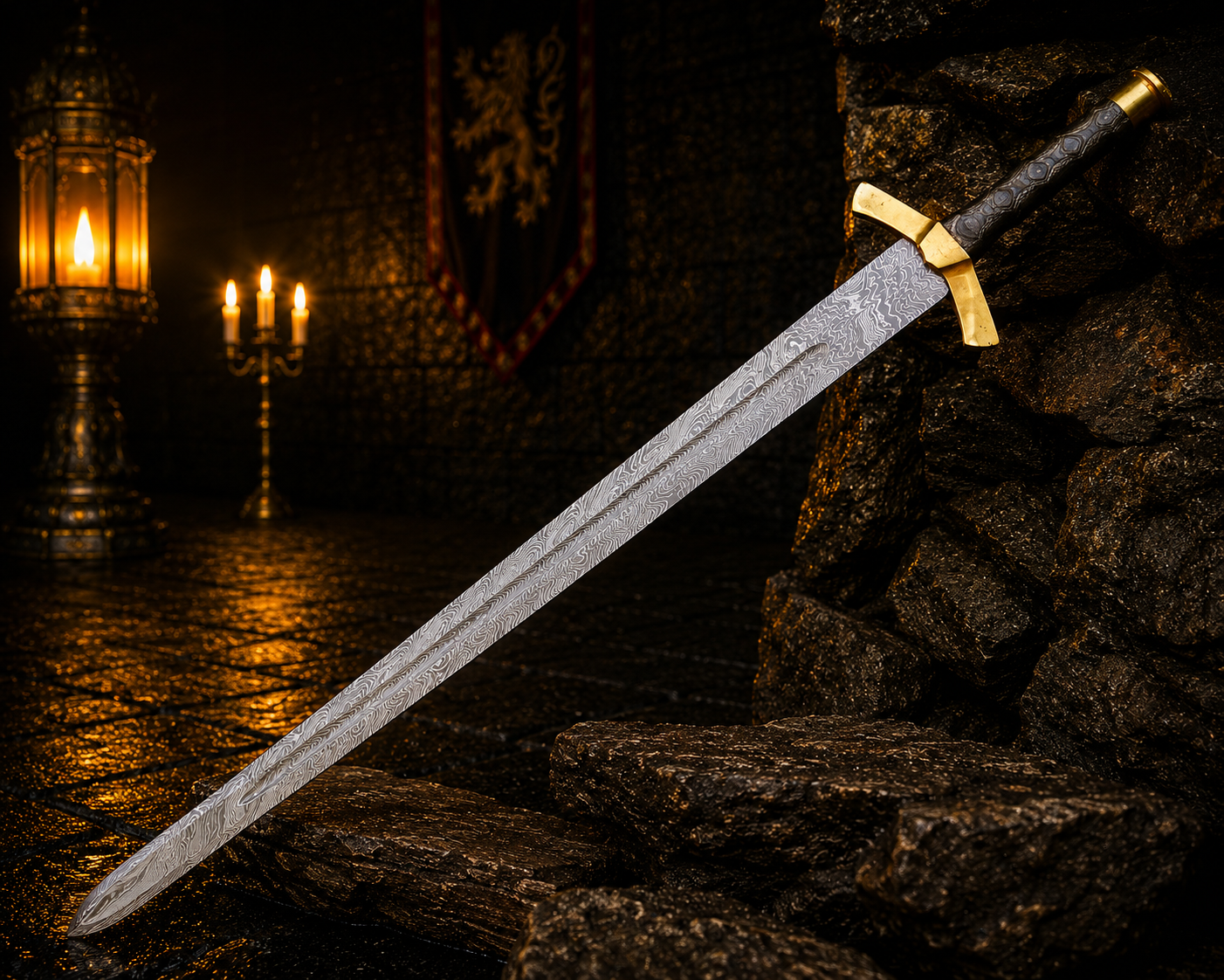Handmade Forged Excalibur Sword Engraved Blade, Medieval Decorative Damascus Sword for Display Halloween Christmas gift