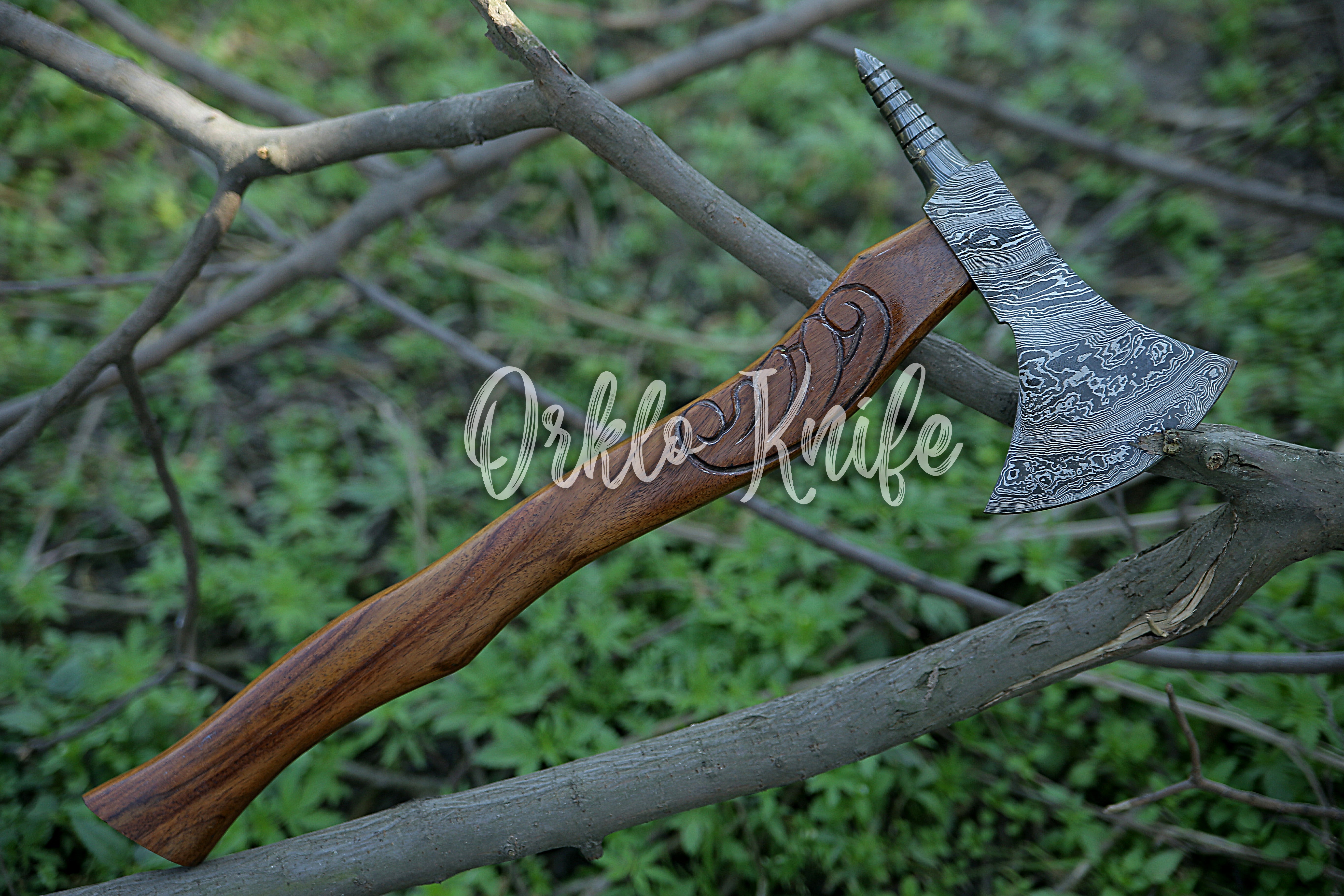 Handmade Damascus steel axe - Orkloknife