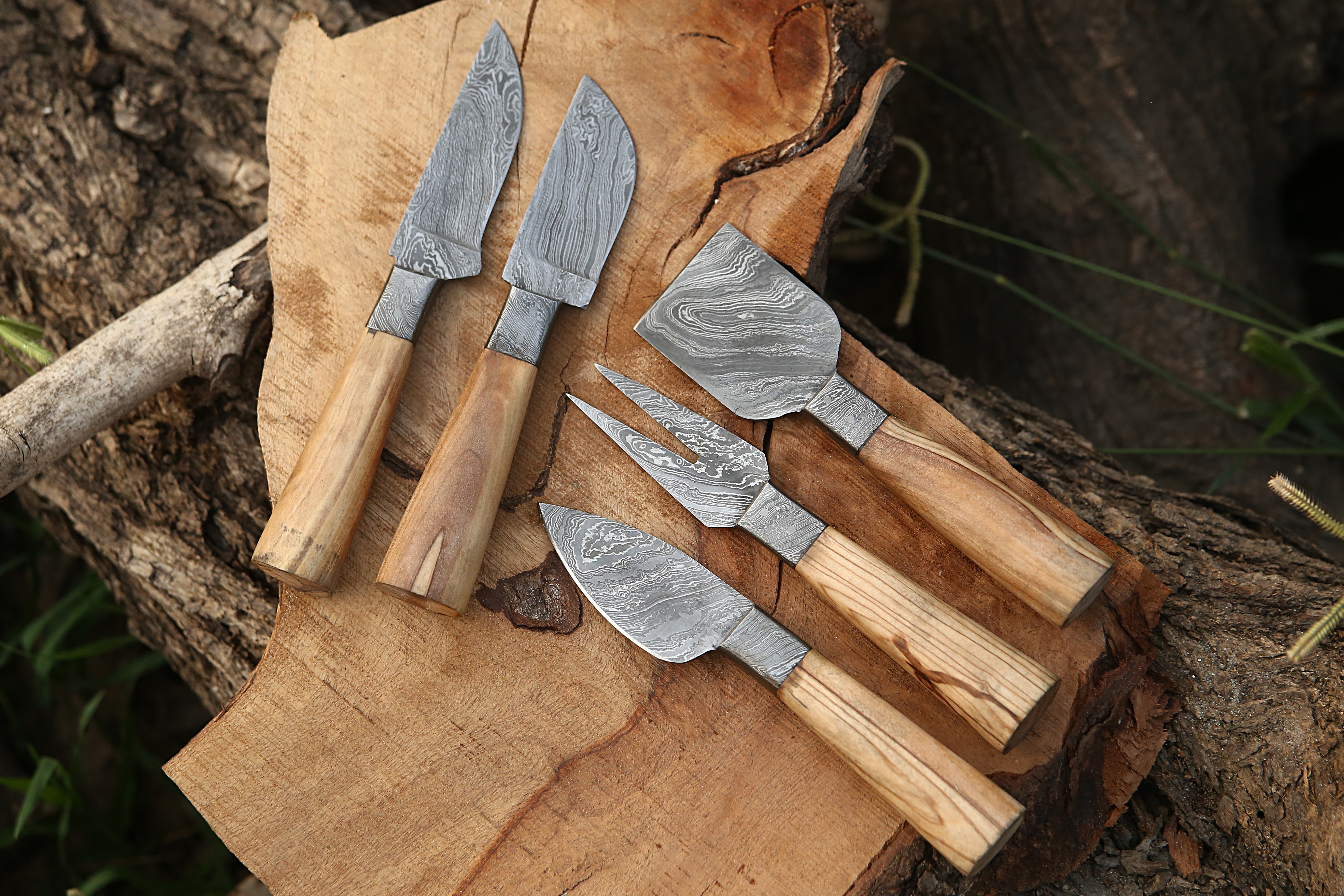 Artisan Cheese Knife Set Hand-Forged Blades with Wood Handles