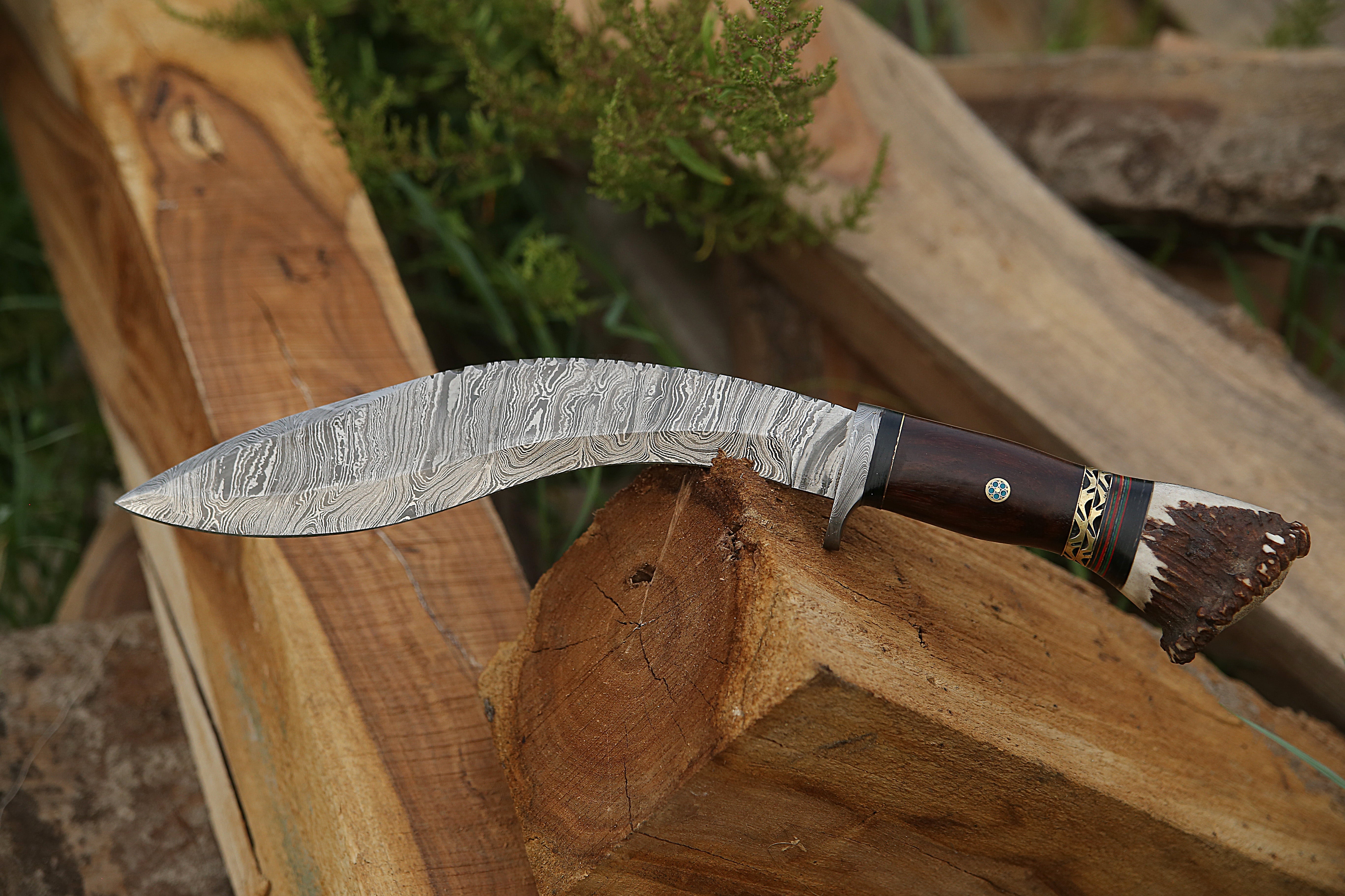Heavy-Duty Kukri Knife with Wooden & Stag Horn Handle – Perfect for Outdoor & Tactical Use