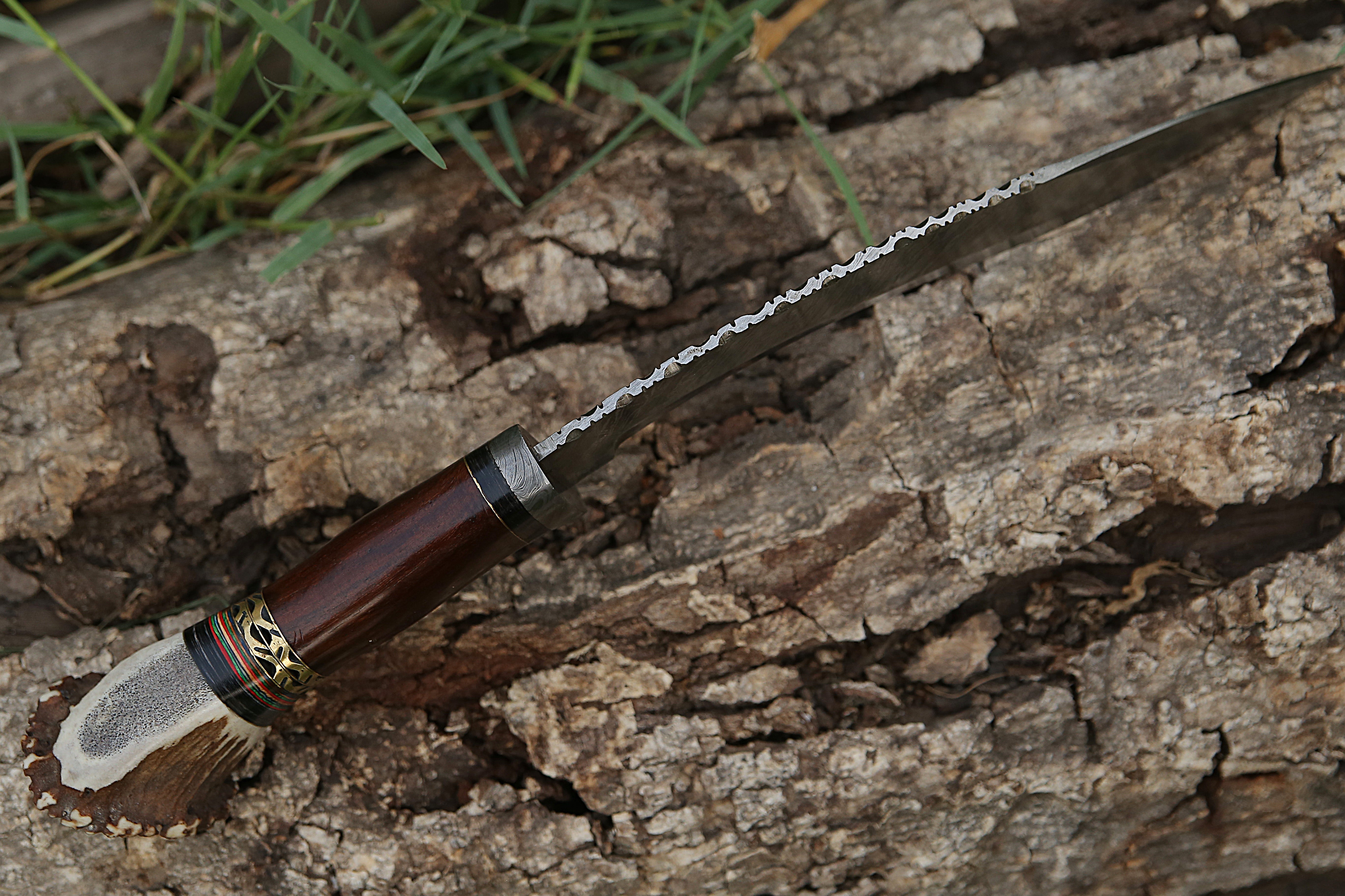 Heavy-Duty Kukri Knife with Wooden & Stag Horn Handle – Perfect for Outdoor & Tactical Use