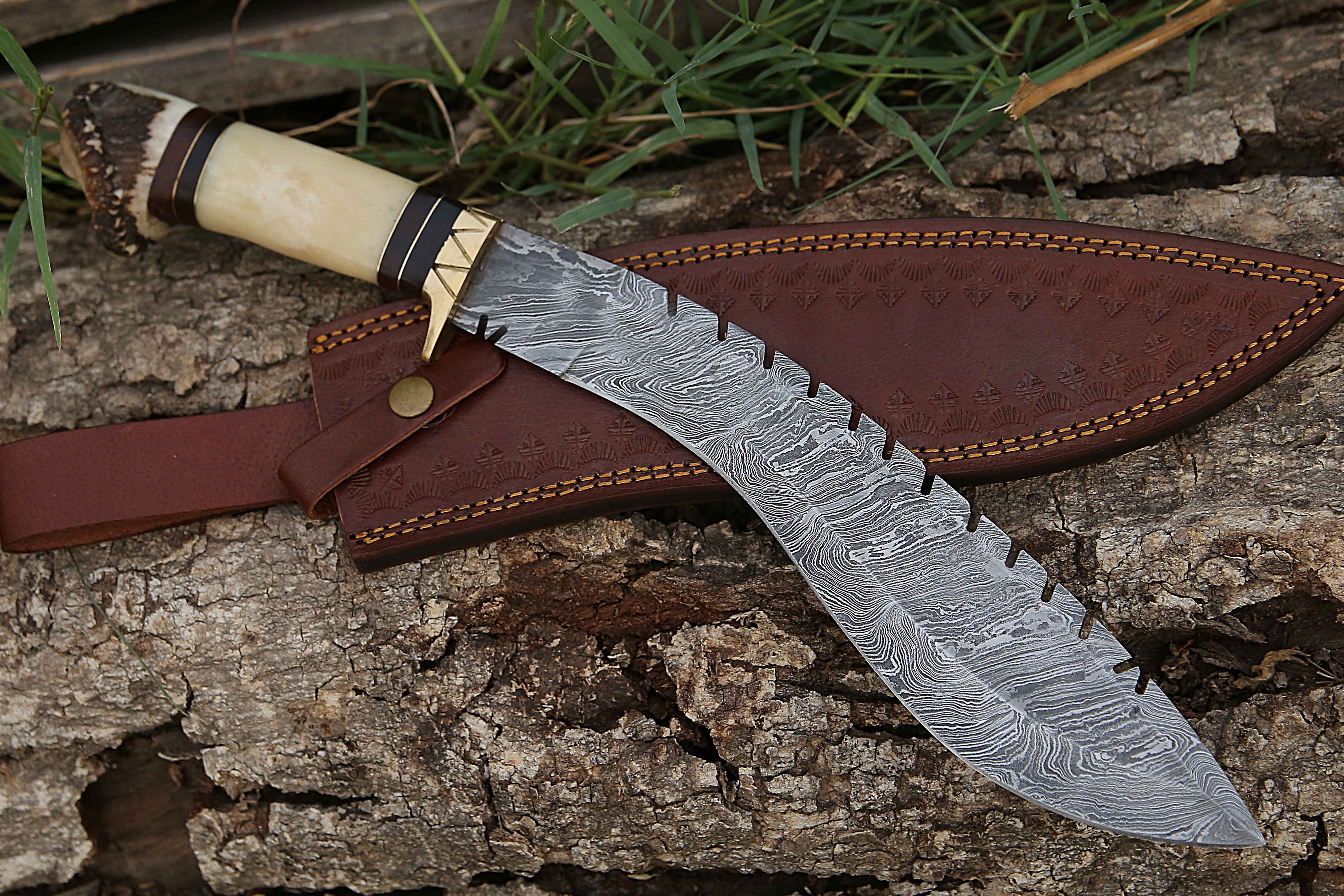 Hand-Forged Kukri Knife with Bone & Stag Crown Handle – Traditional Nepalese Blade for Camping & Survival