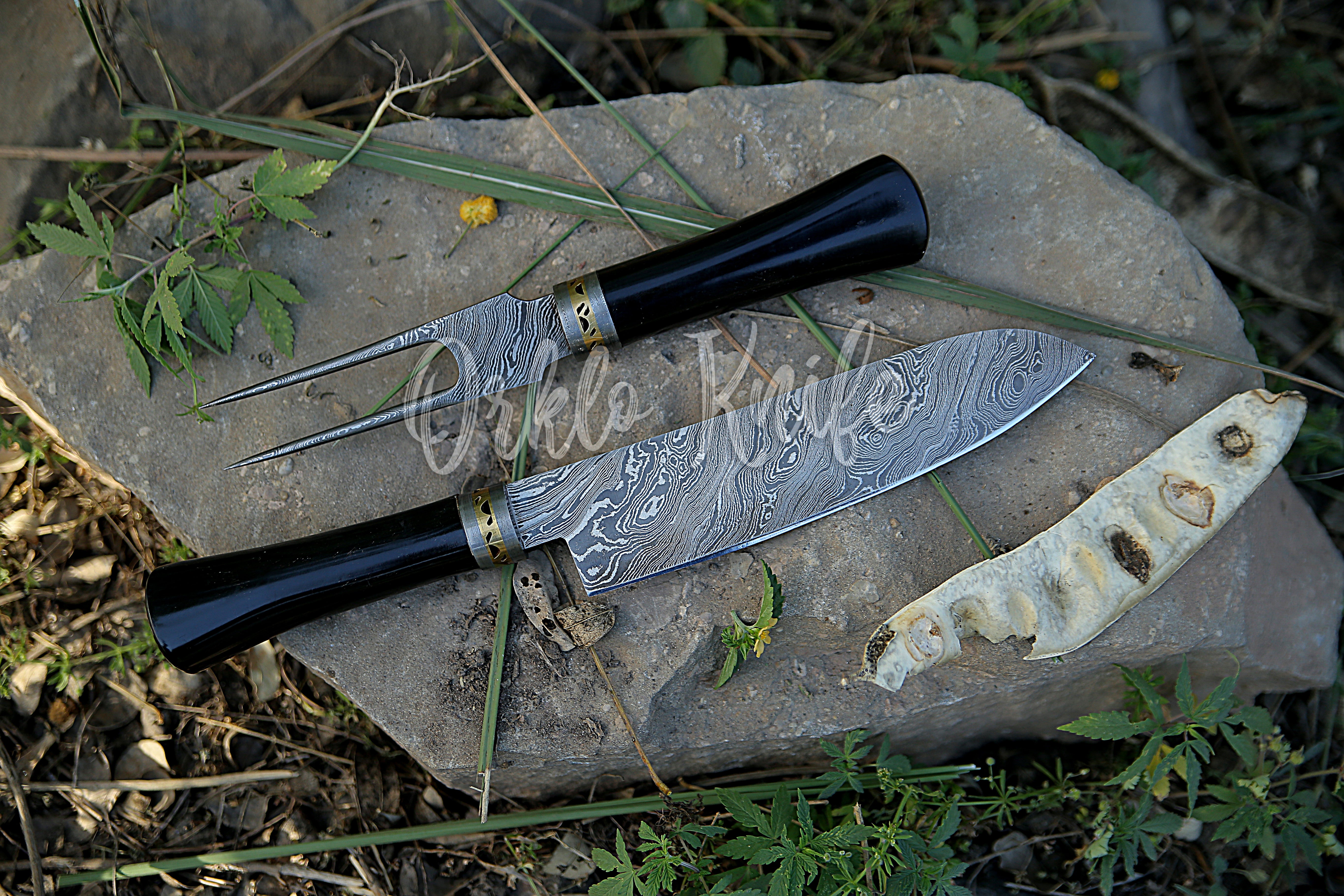 Damascus Fork & Knife BBQ Set of 2 - Orkloknife