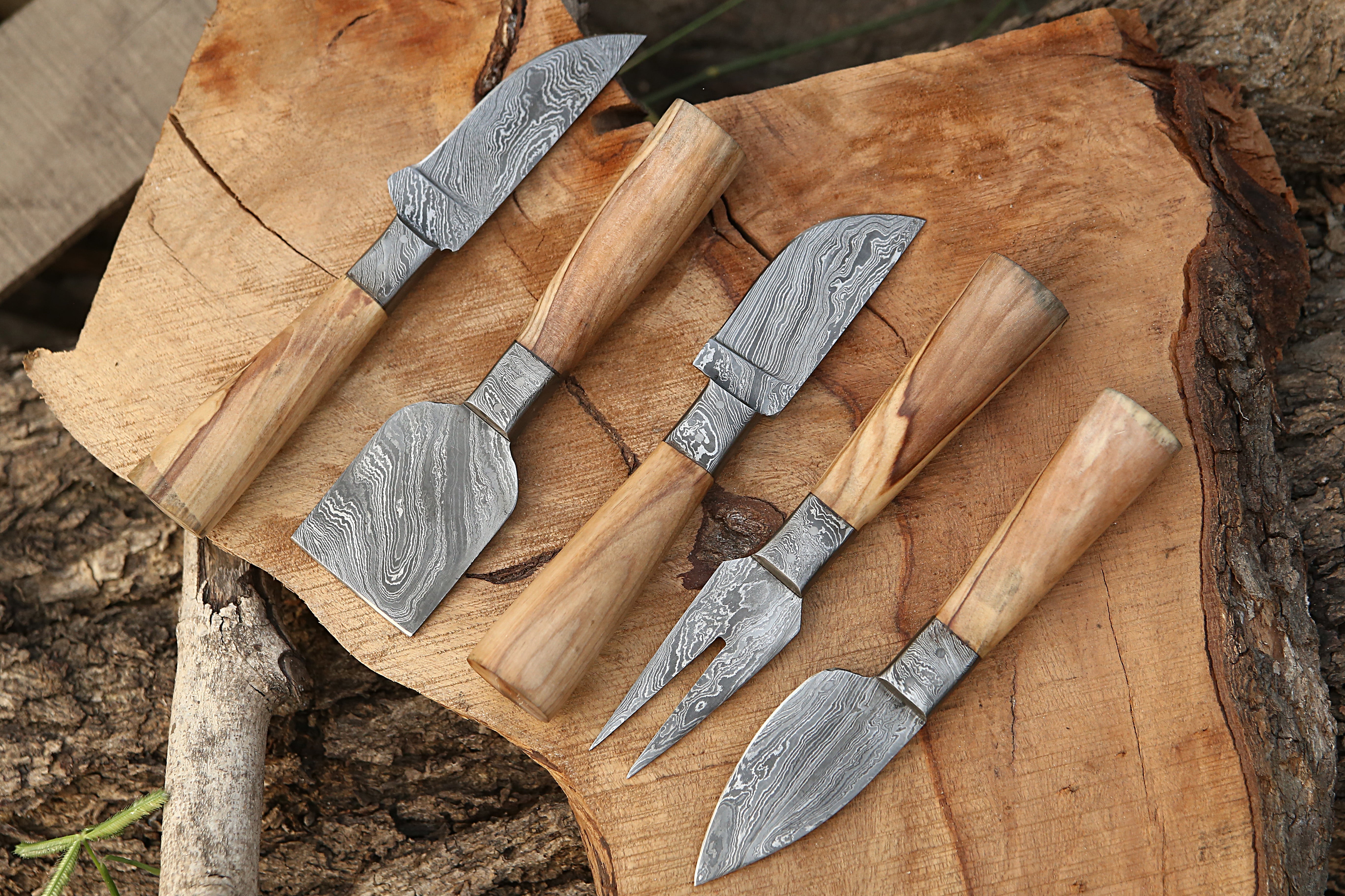 Artisan Cheese Knife Set Hand-Forged Blades with Wood Handles