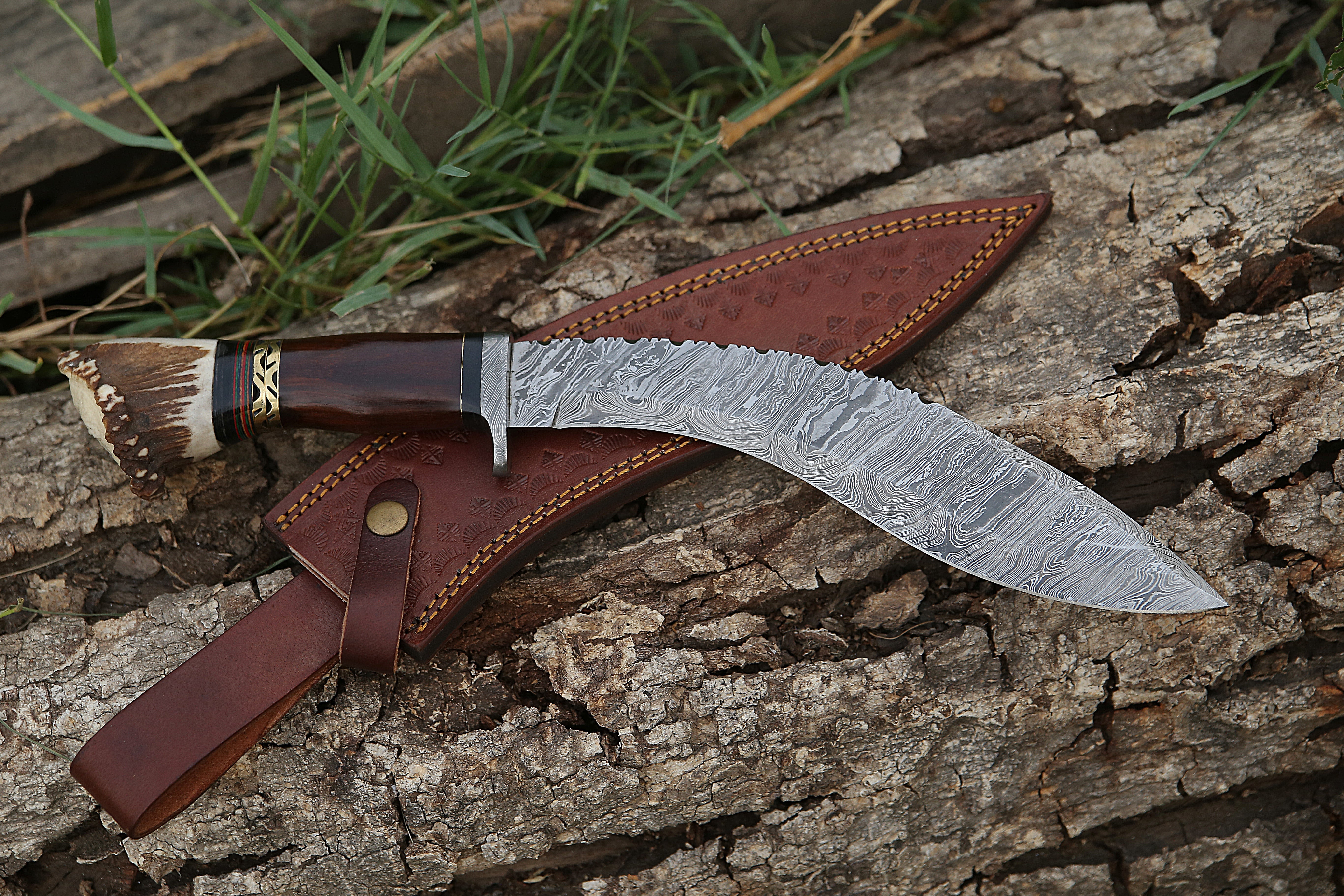 Heavy-Duty Kukri Knife with Wooden & Stag Horn Handle – Perfect for Outdoor & Tactical Use
