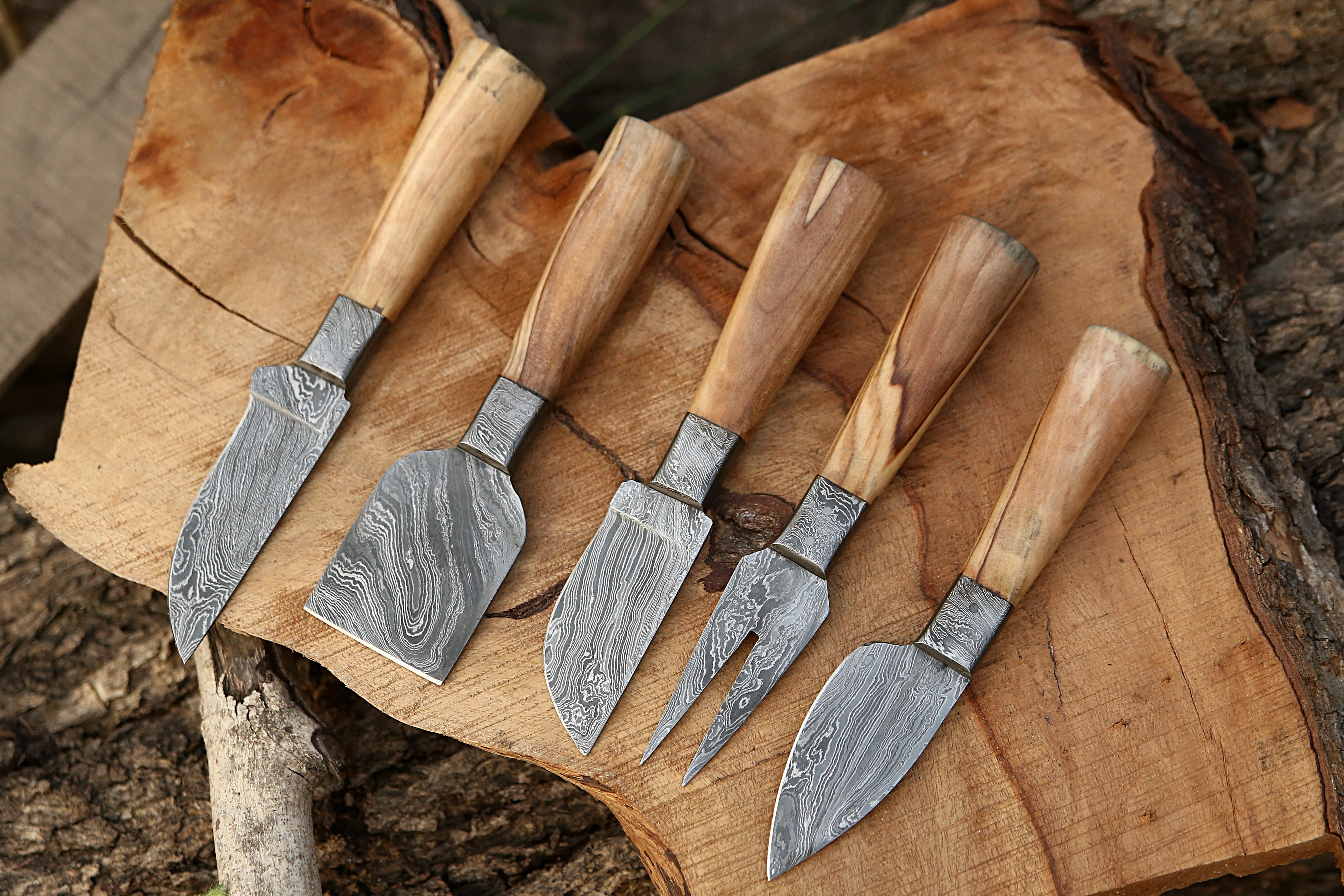 Artisan Cheese Knife Set Hand-Forged Blades with Wood Handles