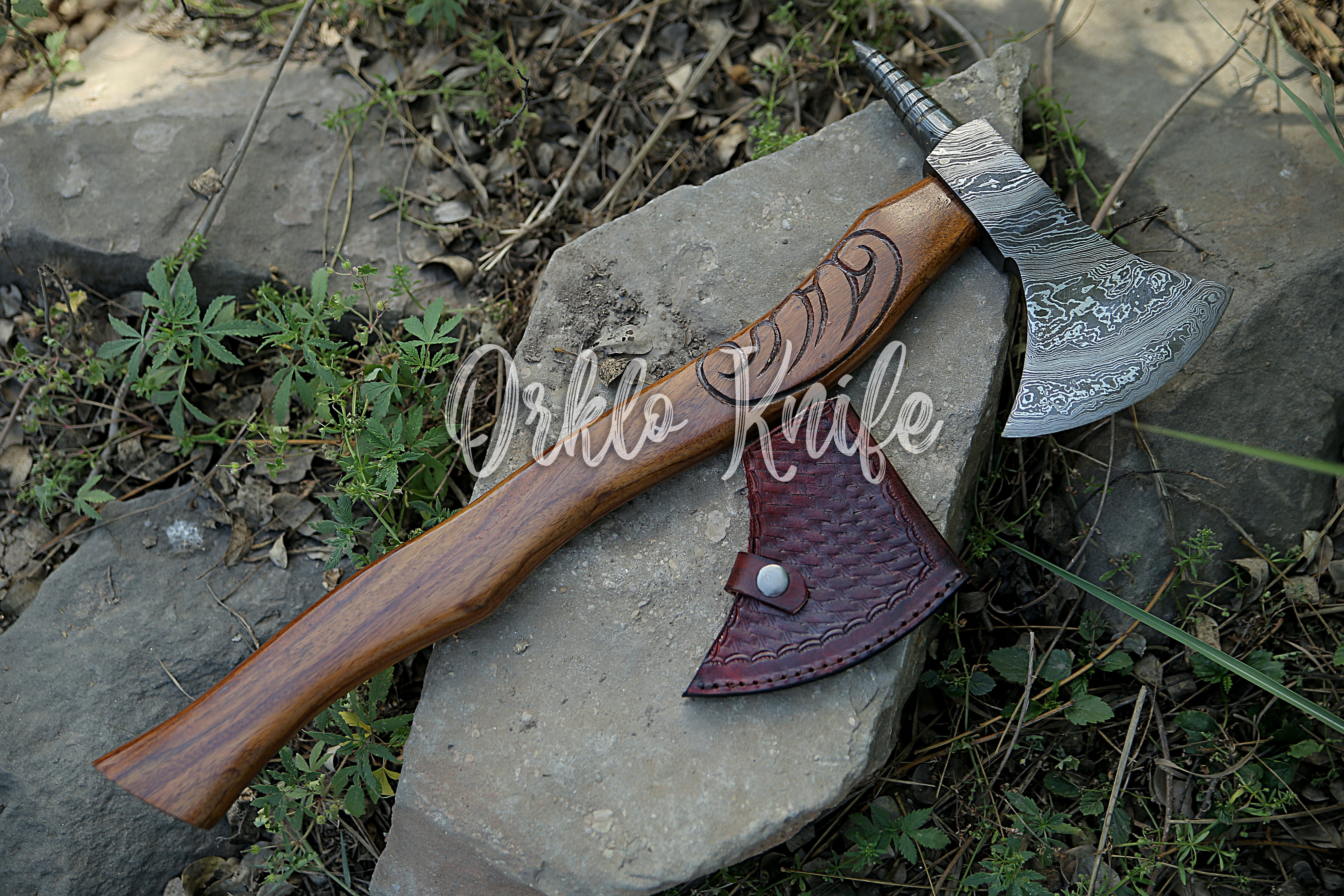 Handmade Damascus steel axe - Orkloknife