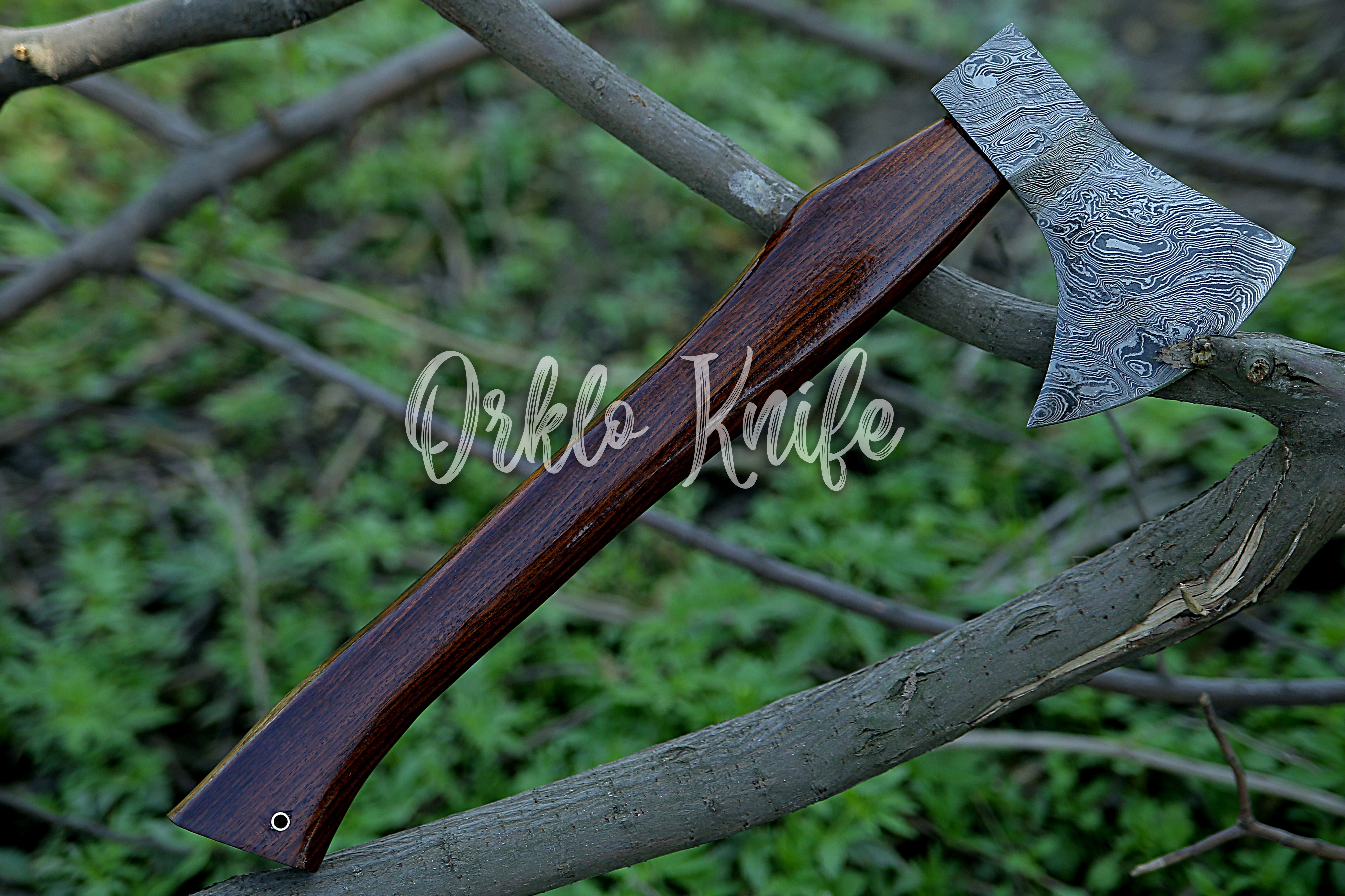 Damascus steel axe with pouch - Orkloknife