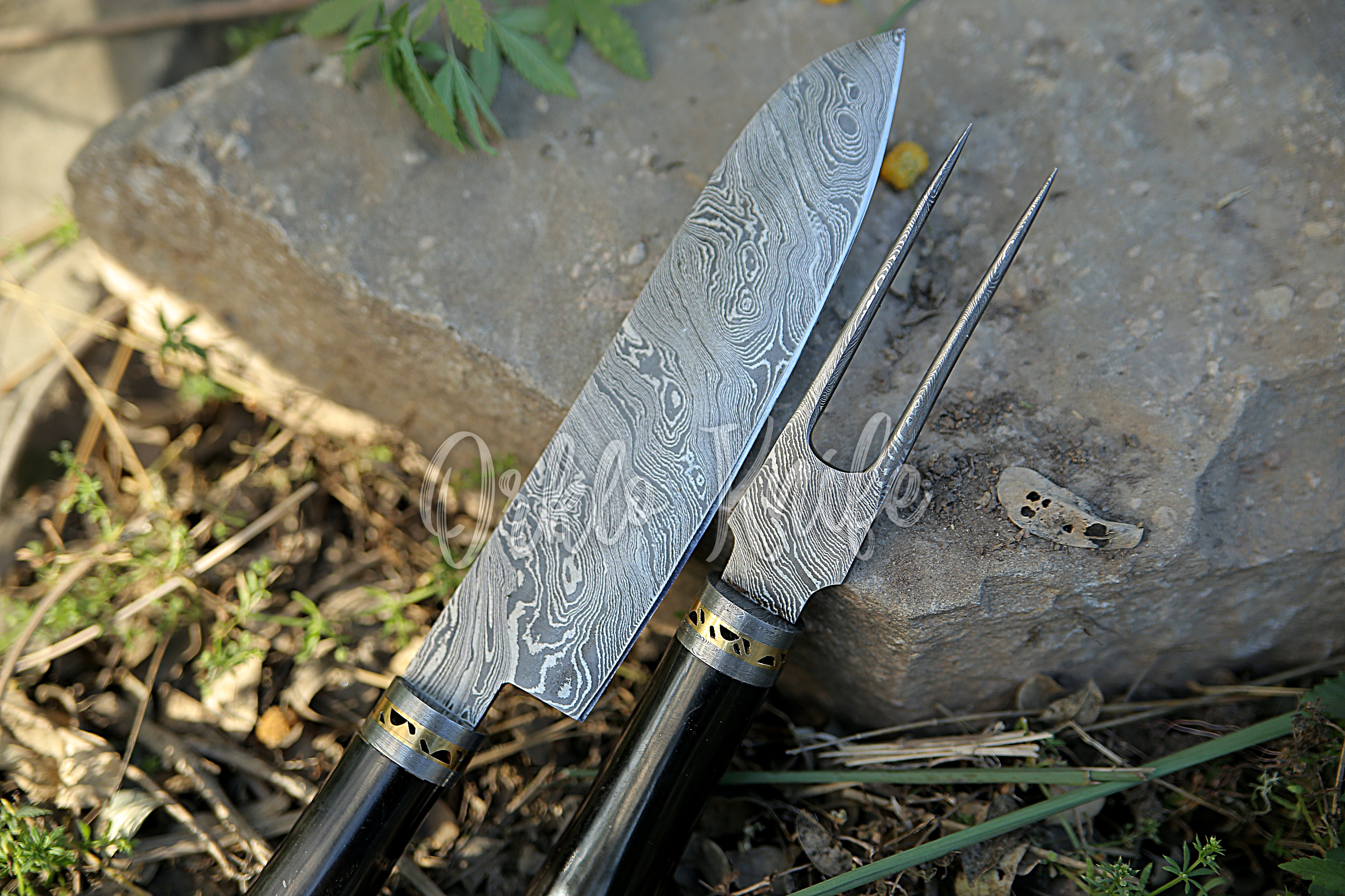Damascus Fork & Knife BBQ Set of 2 - Orkloknife