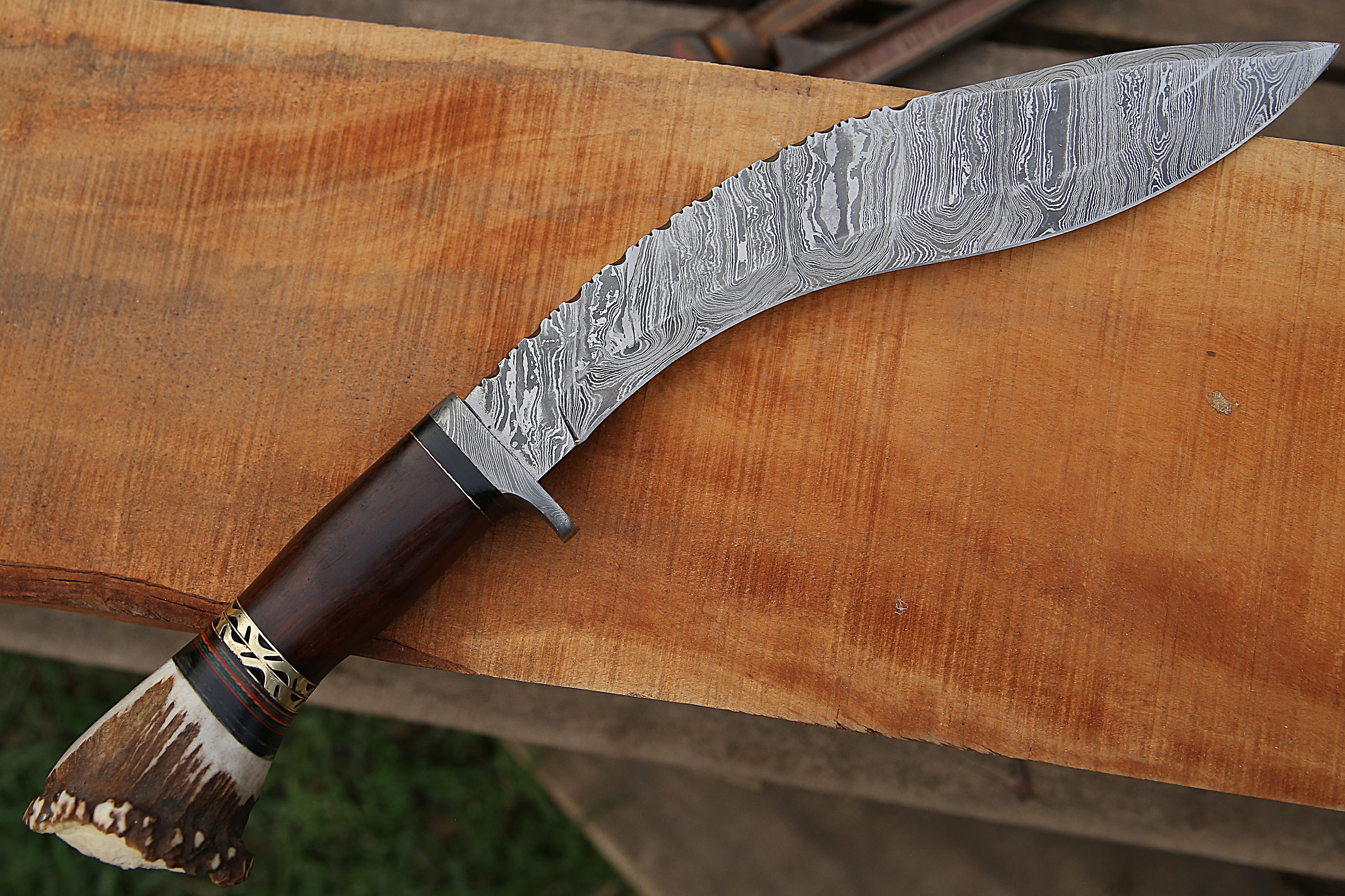 Heavy-Duty Kukri Knife with Wooden & Stag Horn Handle – Perfect for Outdoor & Tactical Use