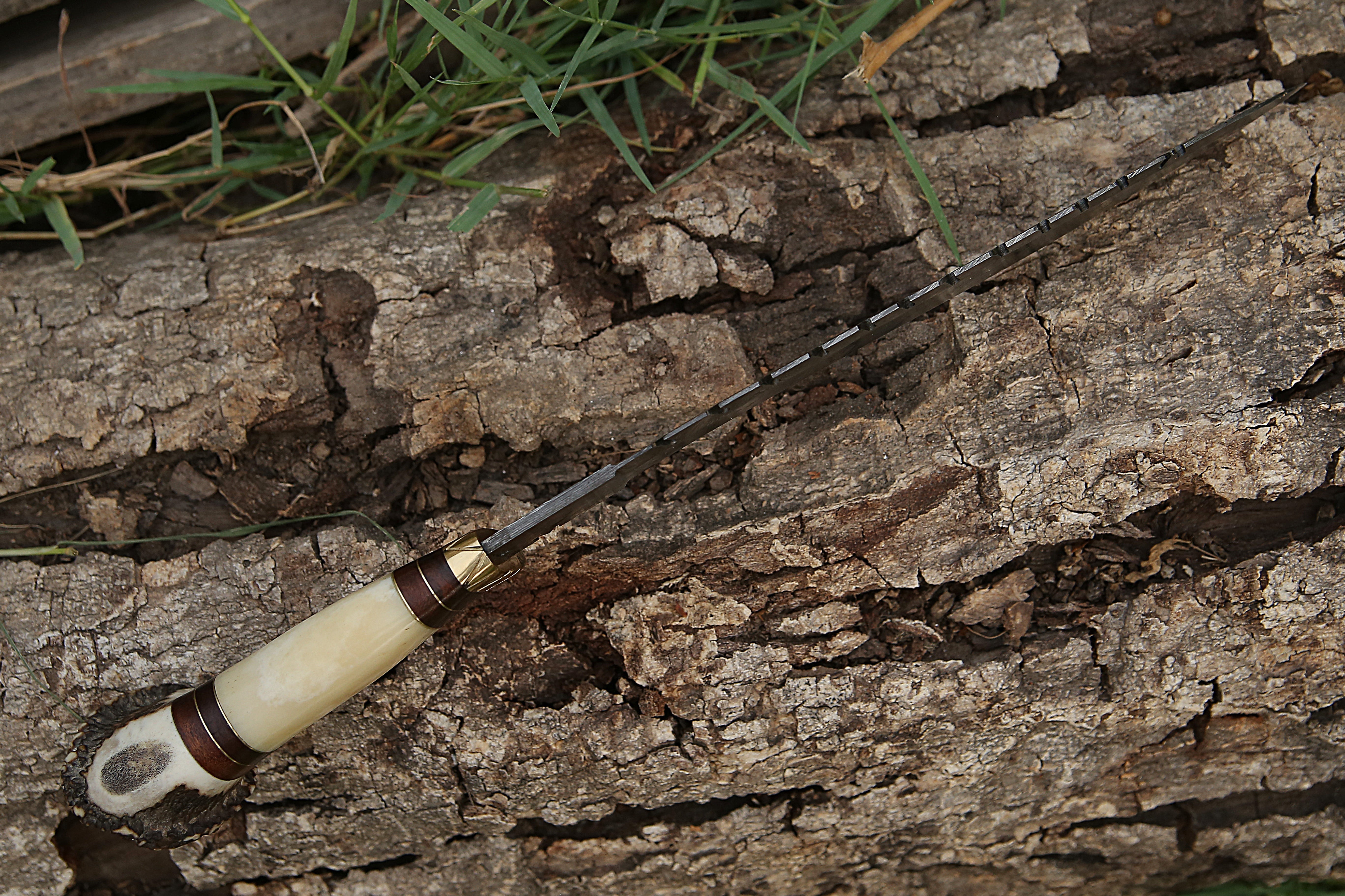 Hand-Forged Kukri Knife with Bone & Stag Crown Handle – Traditional Nepalese Blade for Camping & Survival