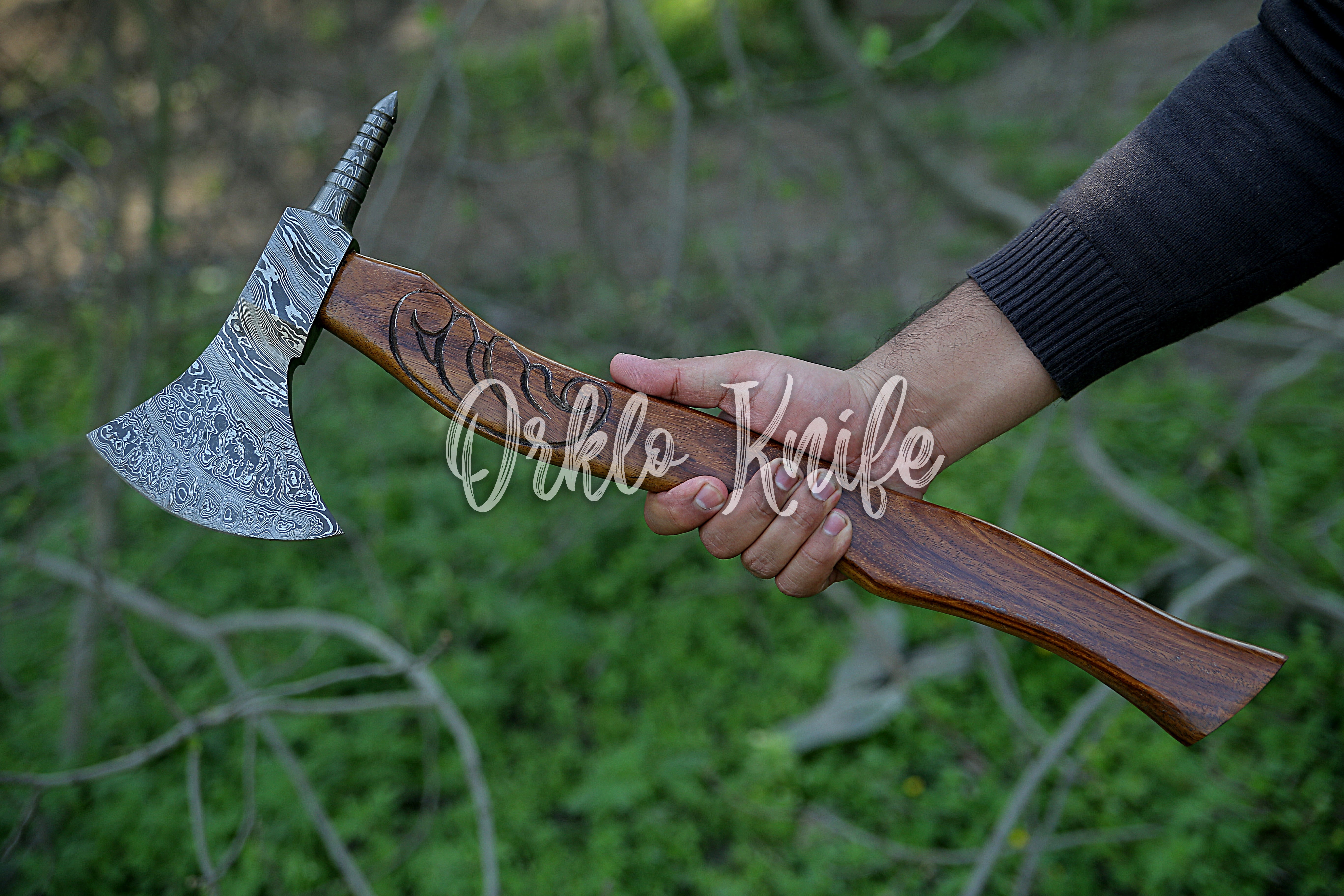 Handmade Damascus steel axe - Orkloknife