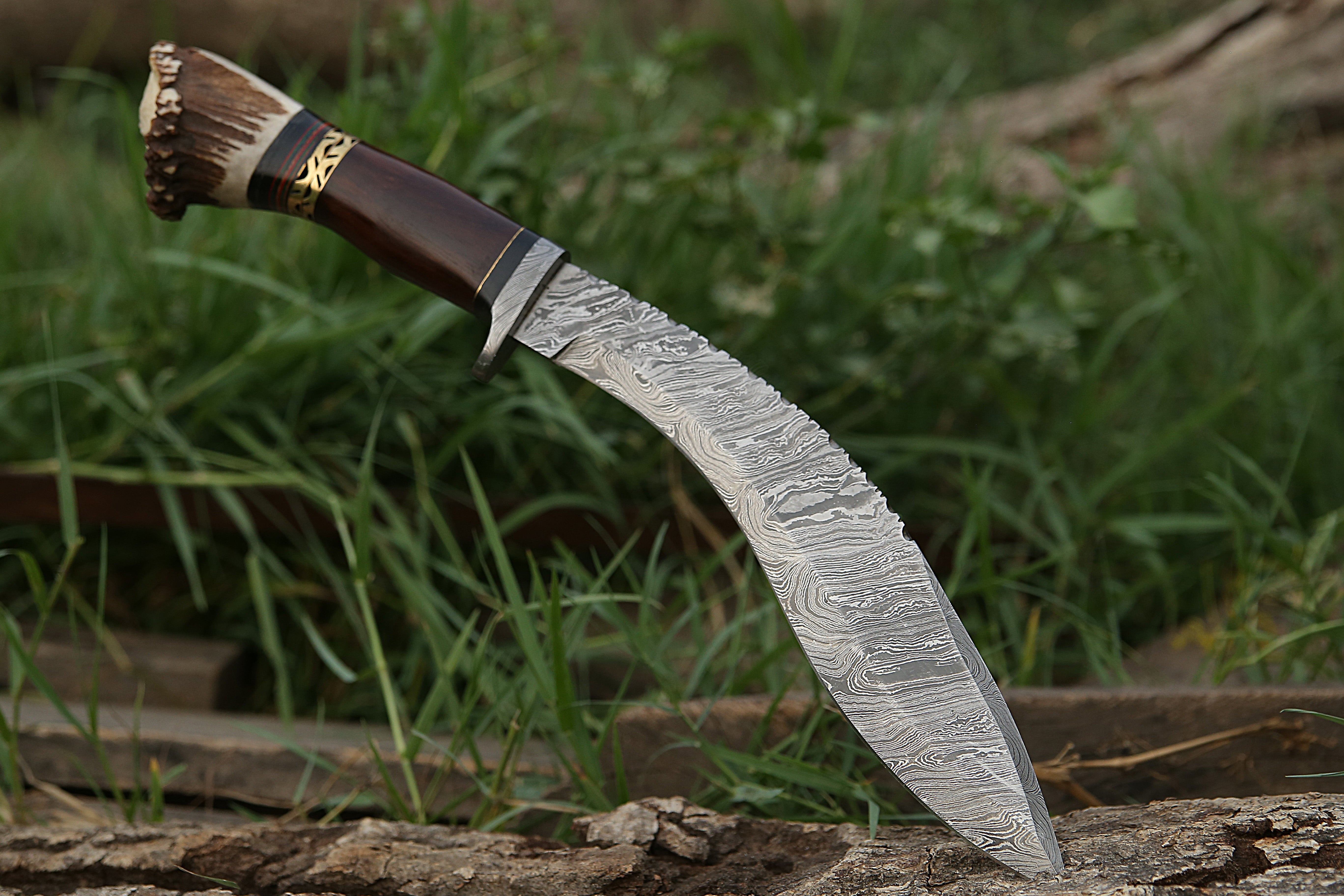 Heavy-Duty Kukri Knife with Wooden & Stag Horn Handle – Perfect for Outdoor & Tactical Use