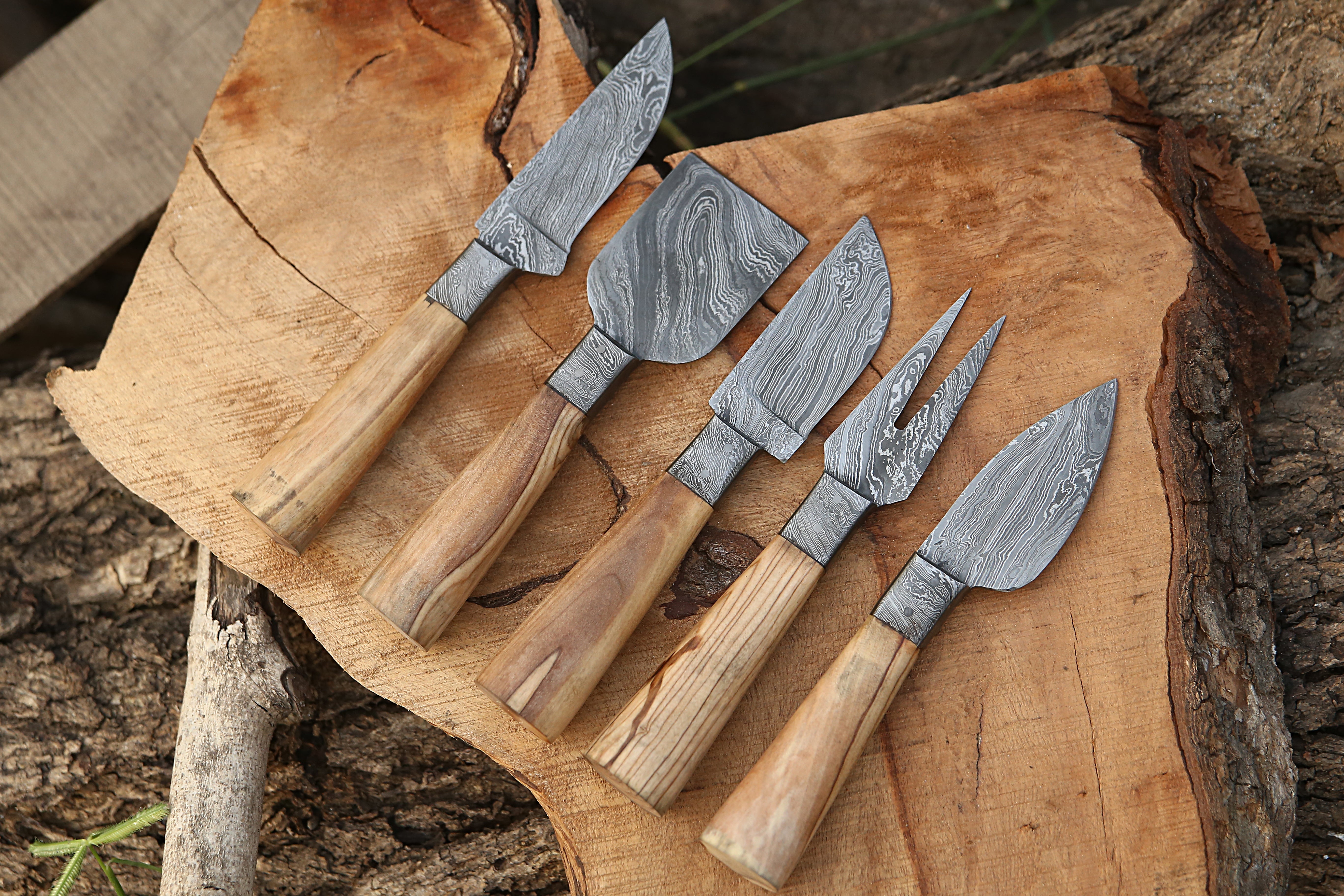 Artisan Cheese Knife Set Hand-Forged Blades with Wood Handles